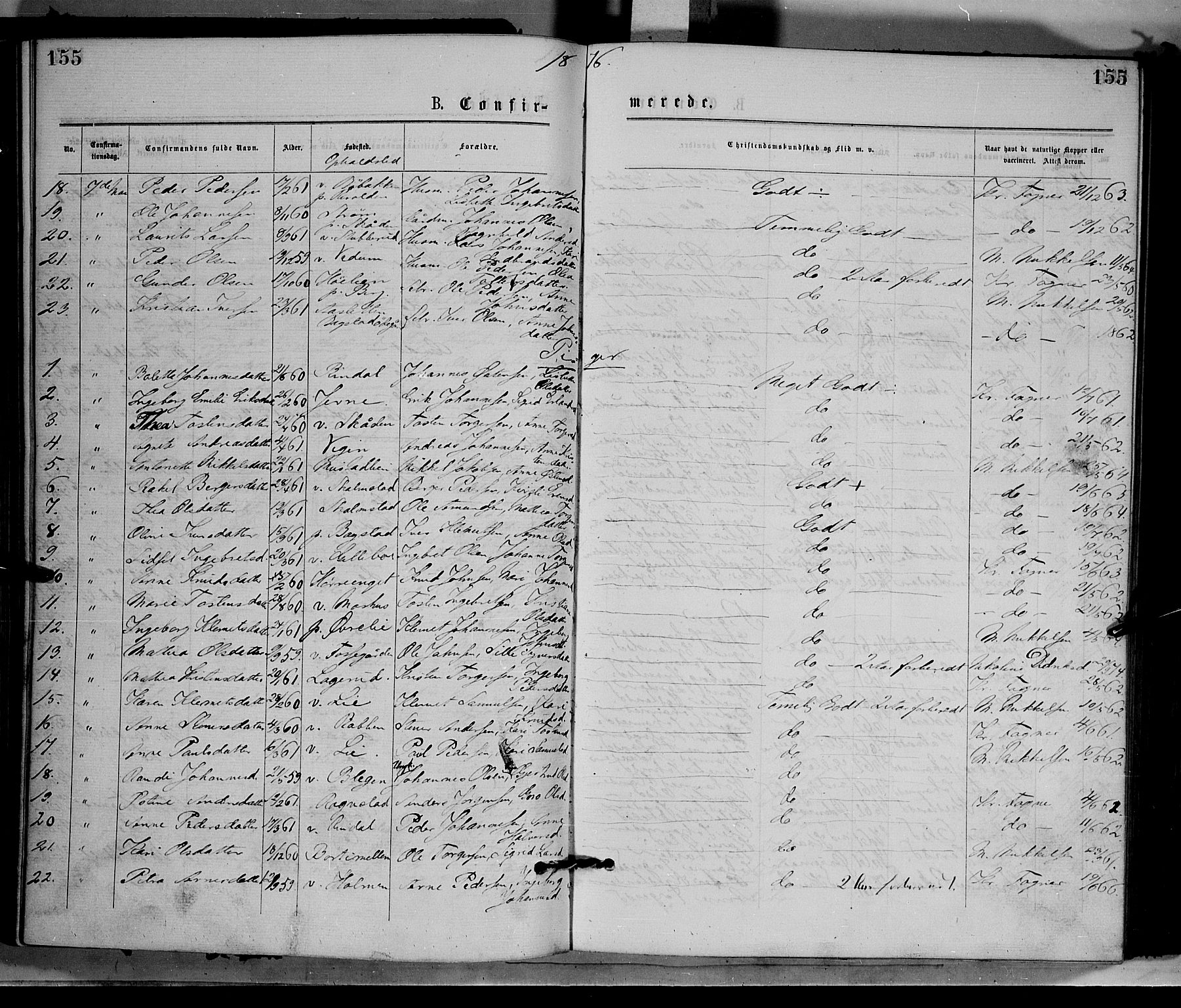 Øyer prestekontor, SAH/PREST-084/H/Ha/Haa/L0007: Parish register (official) no. 7, 1875-1878, p. 155