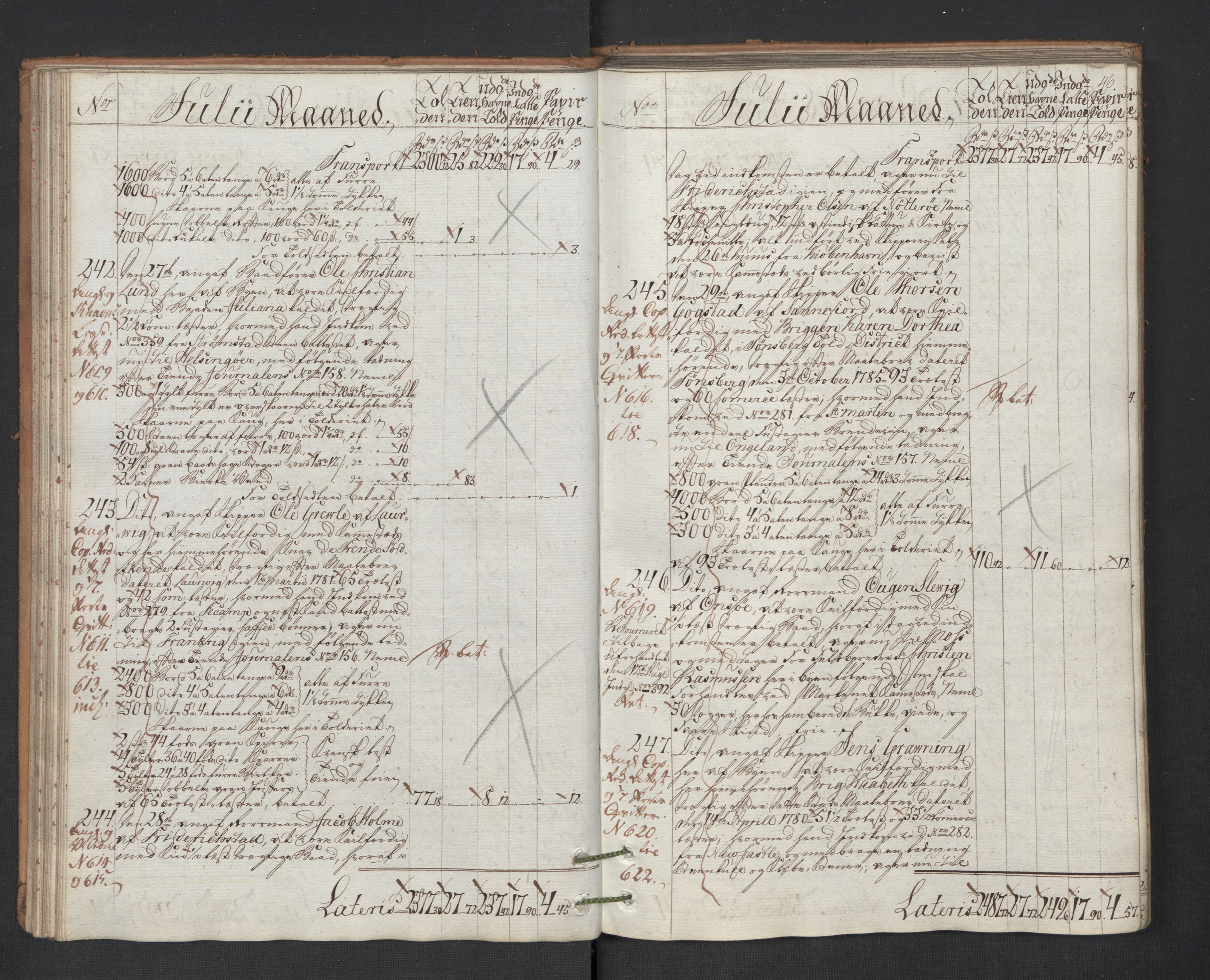 Generaltollkammeret, tollregnskaper, AV/RA-EA-5490/R01/L0131/0001: Tollregnskaper Fredrikshald / Utgående hovedtollbok, 1786, p. 45b-46a
