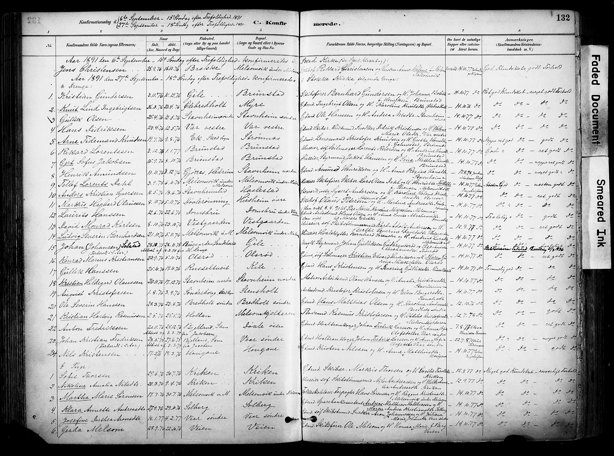 Stokke kirkebøker, SAKO/A-320/F/Fa/L0010: Parish register (official) no. I 10, 1884-1903, p. 132