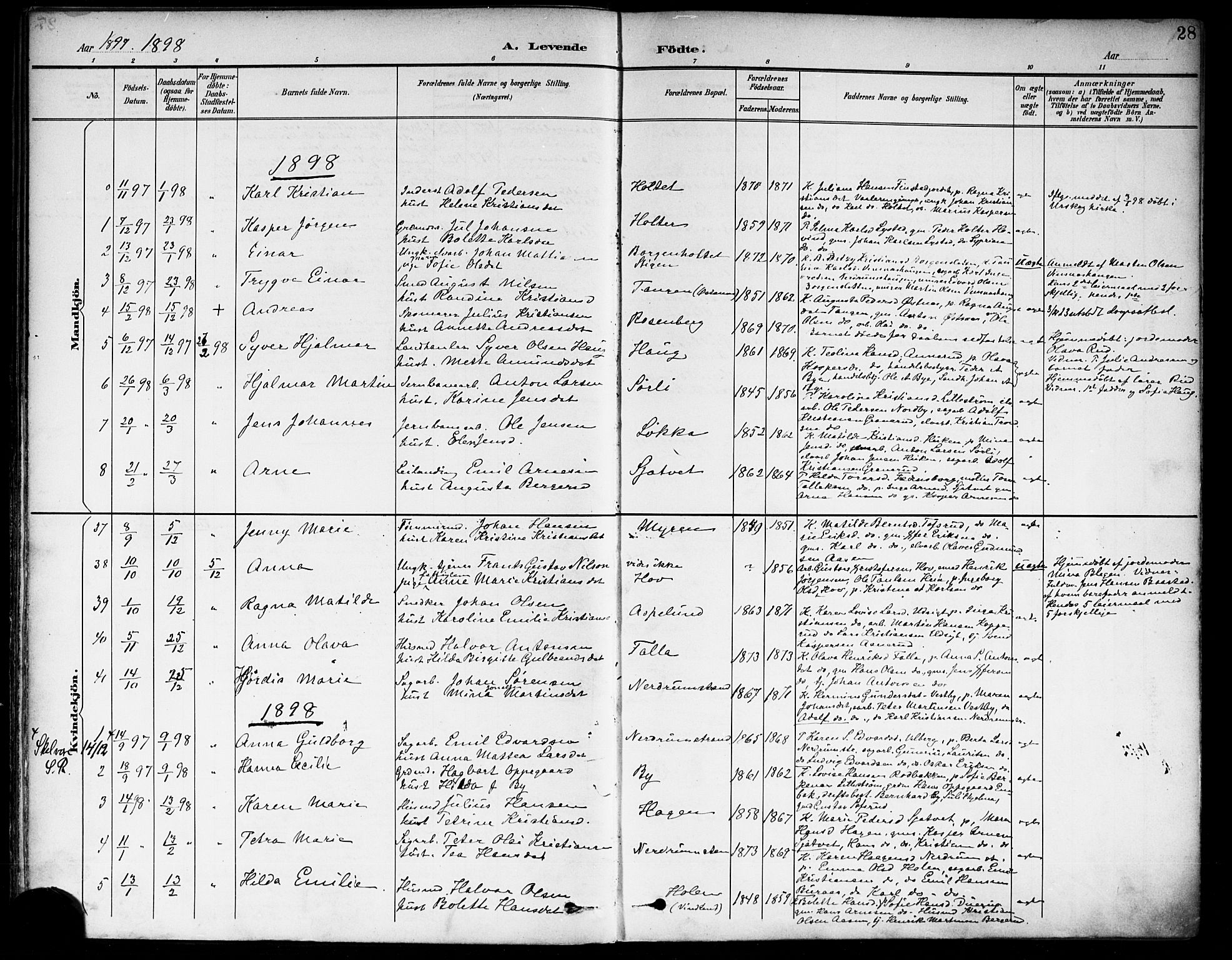 Fet prestekontor Kirkebøker, SAO/A-10370a/F/Fa/L0015: Parish register (official) no. I 15, 1892-1904, p. 28