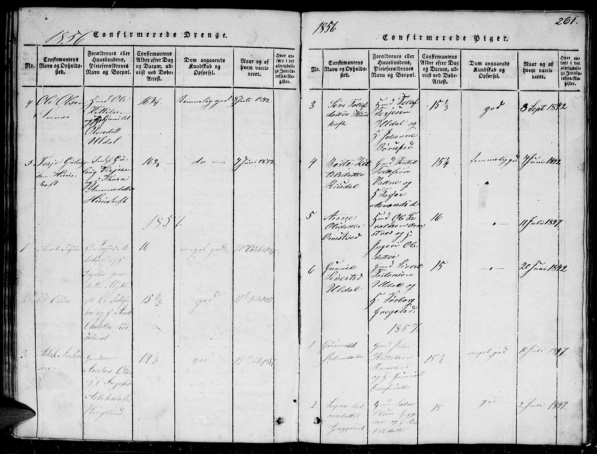 Herefoss sokneprestkontor, SAK/1111-0019/F/Fb/Fbc/L0001: Parish register (copy) no. B 1, 1816-1866, p. 261