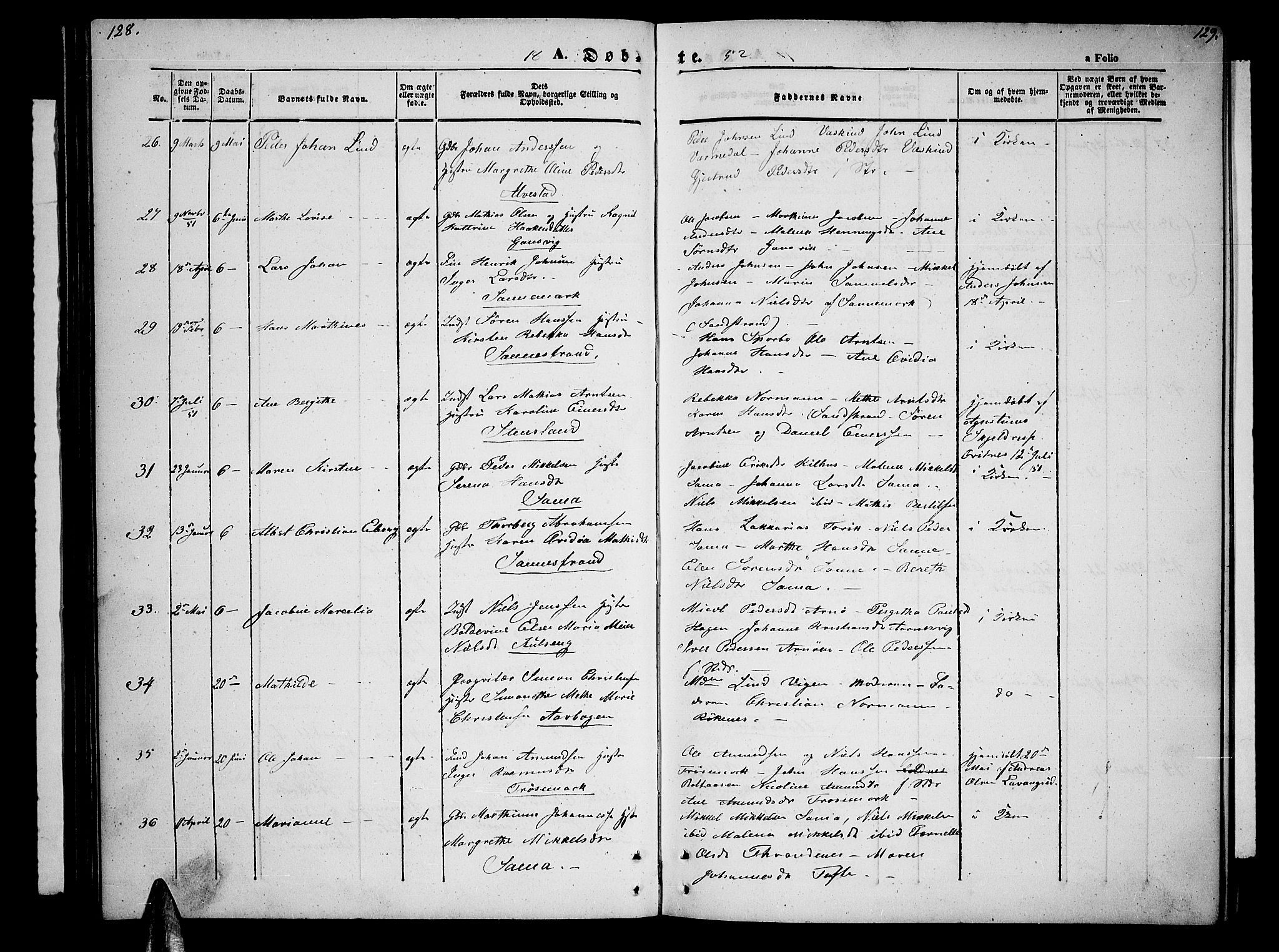 Trondenes sokneprestkontor, AV/SATØ-S-1319/H/Hb/L0006klokker: Parish register (copy) no. 6, 1845-1855, p. 128-129