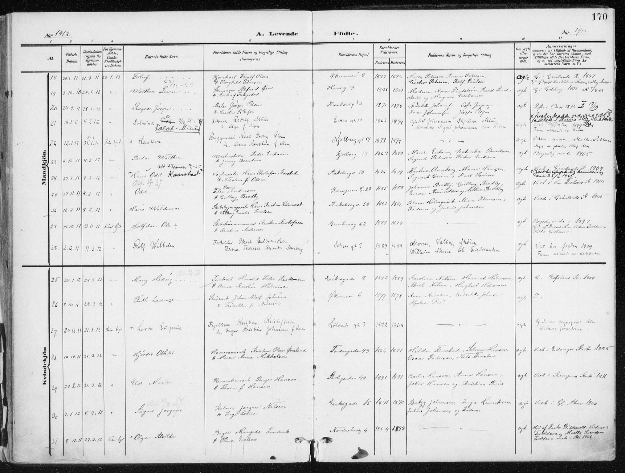 Kampen prestekontor Kirkebøker, SAO/A-10853/F/Fa/L0010: Parish register (official) no. I 10, 1905-1917, p. 170