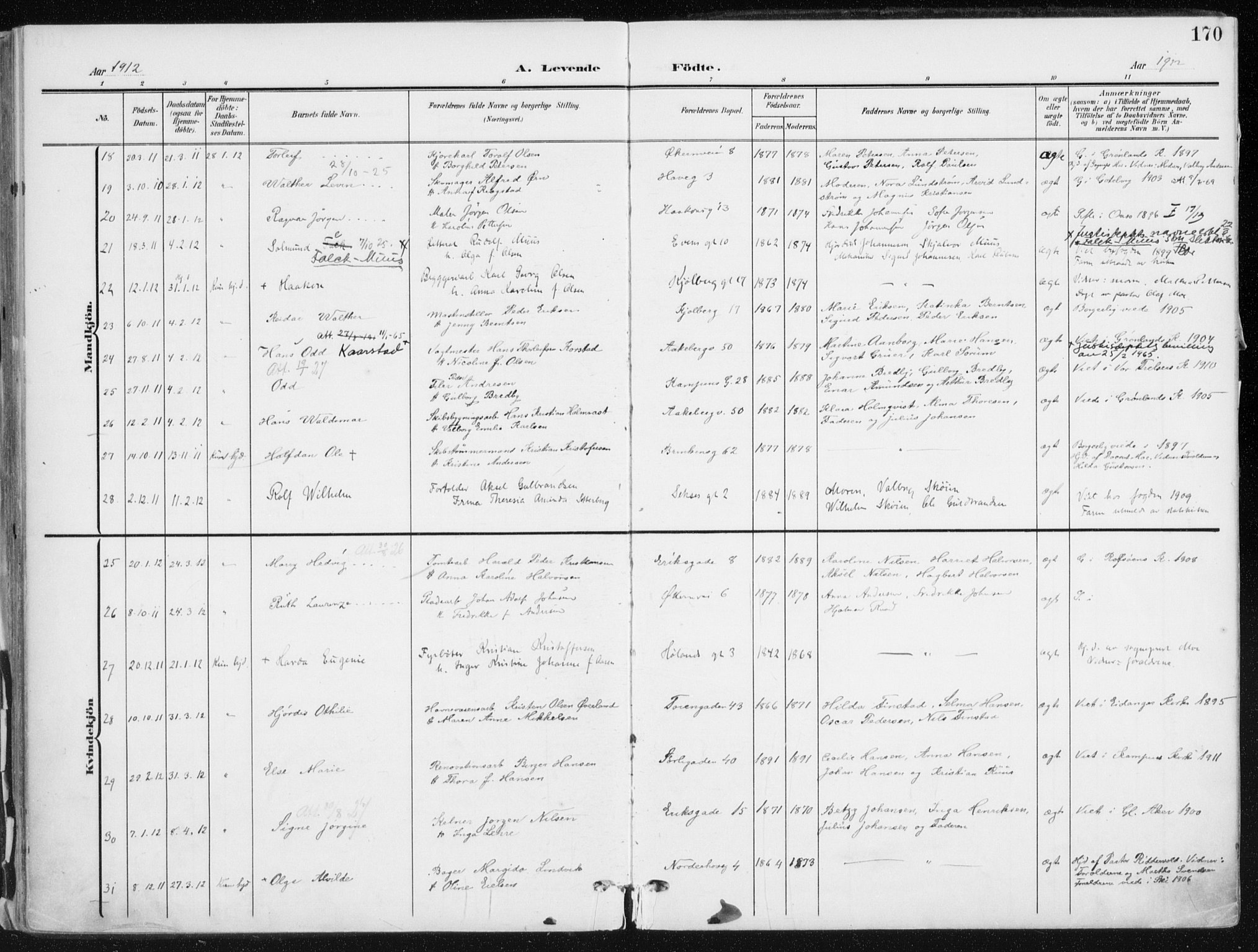 Kampen prestekontor Kirkebøker, AV/SAO-A-10853/F/Fa/L0010: Parish register (official) no. I 10, 1905-1917, p. 170