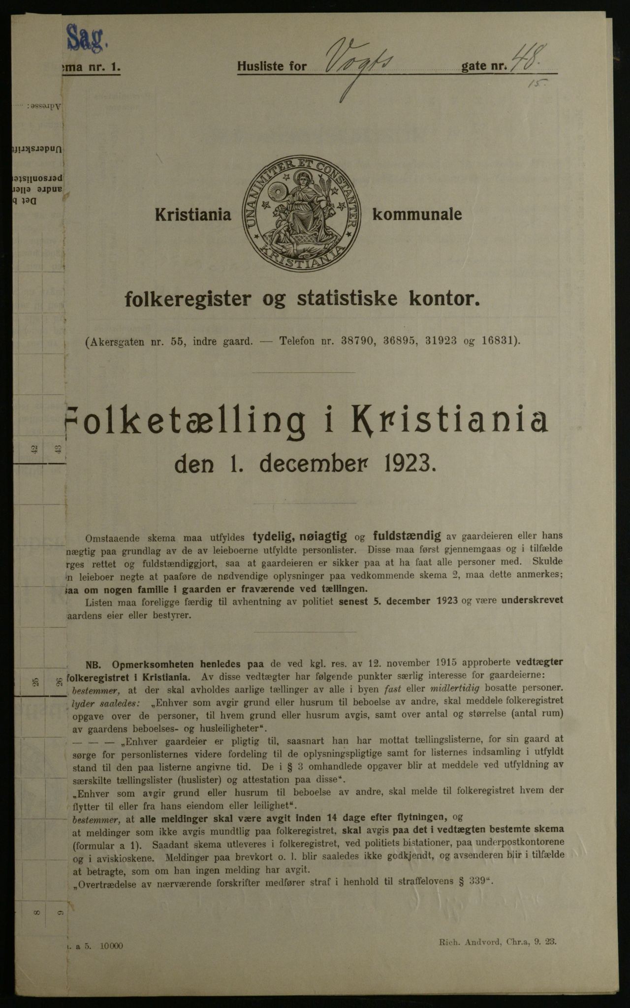 OBA, Municipal Census 1923 for Kristiania, 1923, p. 137827