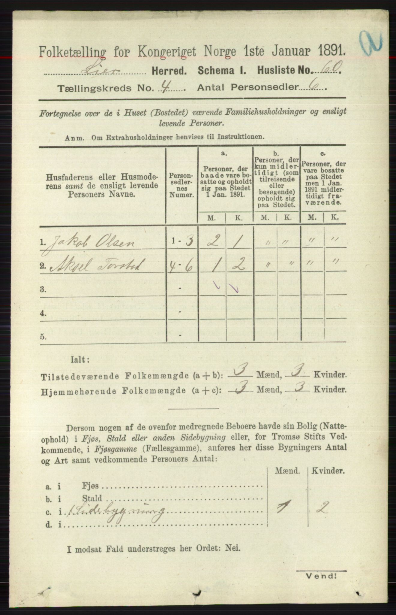 RA, 1891 census for 0626 Lier, 1891, p. 2866