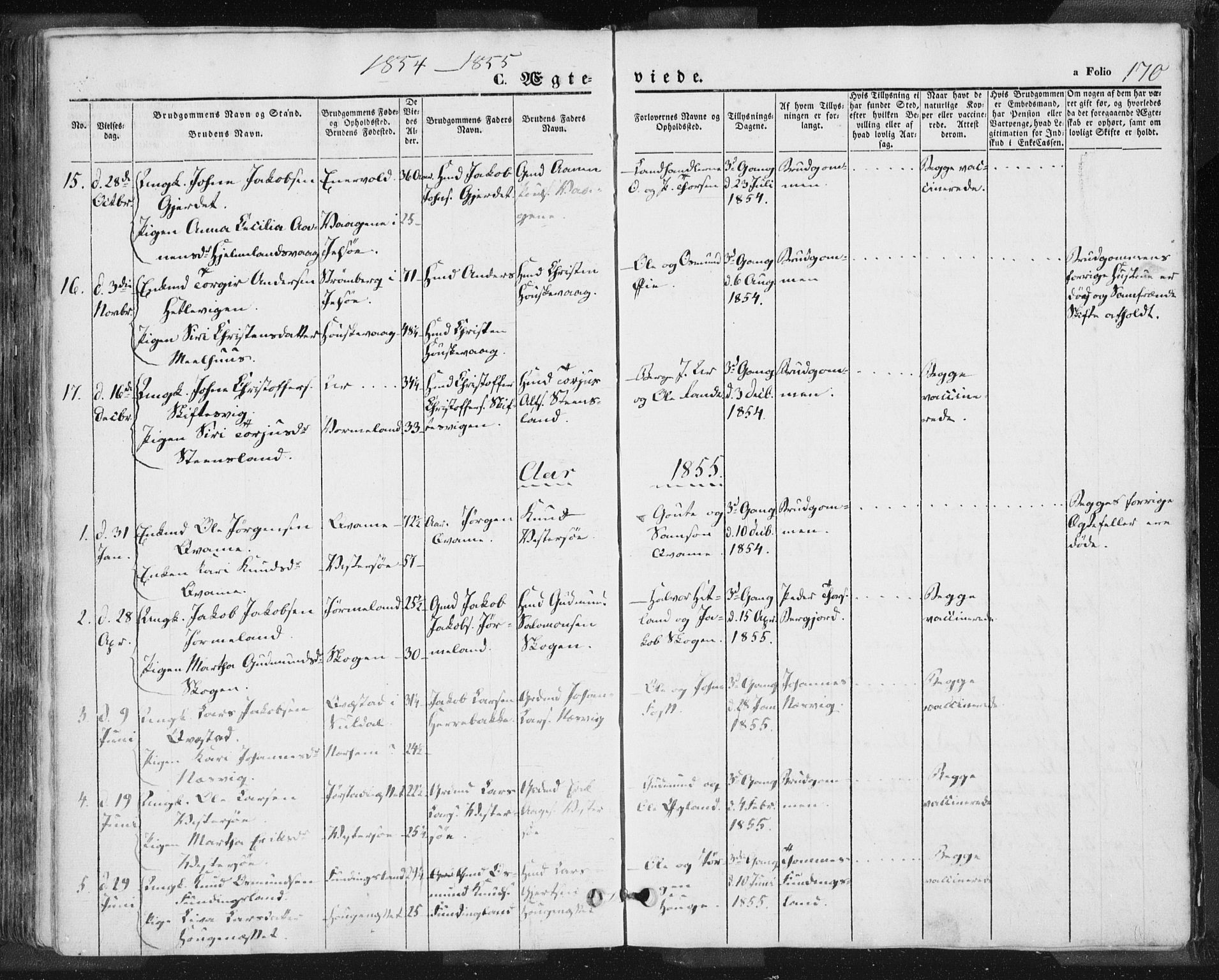 Hjelmeland sokneprestkontor, AV/SAST-A-101843/01/IV/L0009: Parish register (official) no. A 9, 1846-1860, p. 170