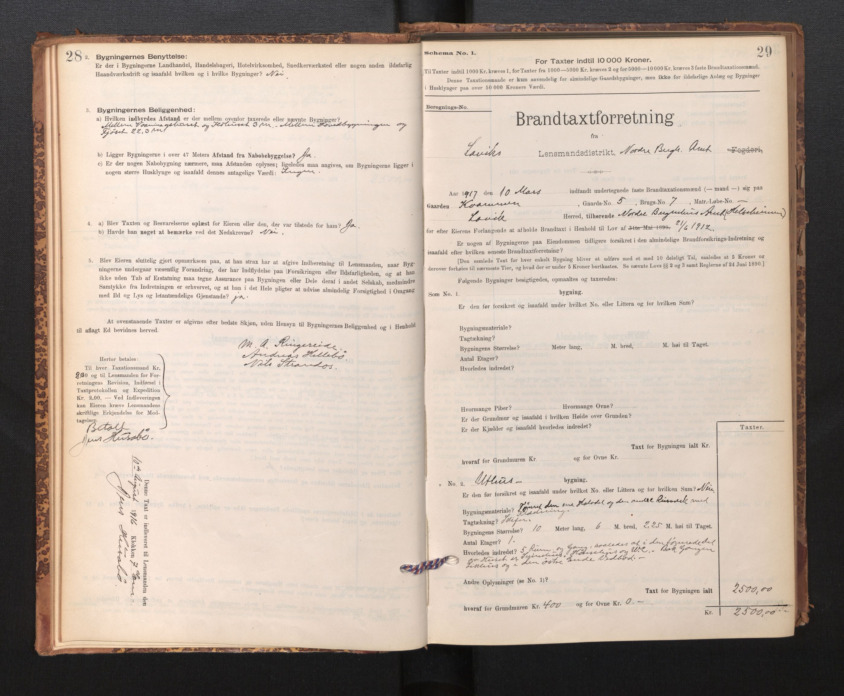 Lensmannen i Lavik, SAB/A-29101/0012/L0002: Branntakstprotokoll, skjematakst, 1895-1933, p. 28-29