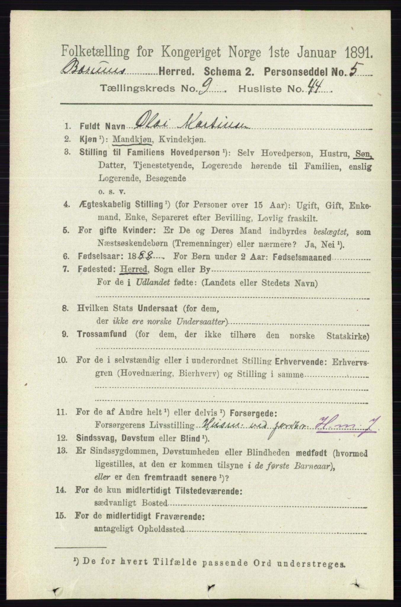 RA, 1891 census for 0219 Bærum, 1891, p. 5585