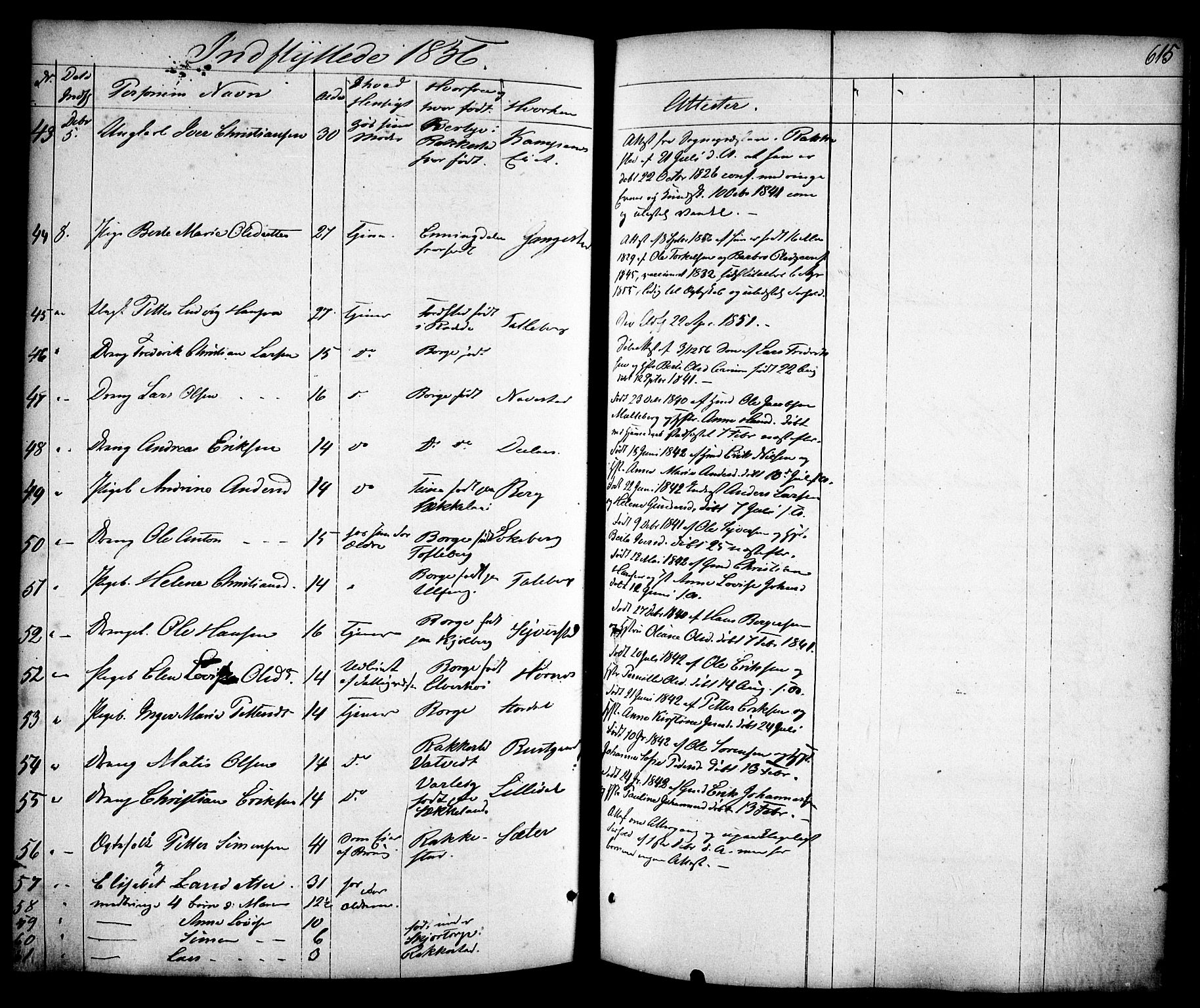 Skjeberg prestekontor Kirkebøker, AV/SAO-A-10923/F/Fa/L0006: Parish register (official) no. I 6, 1846-1858, p. 615