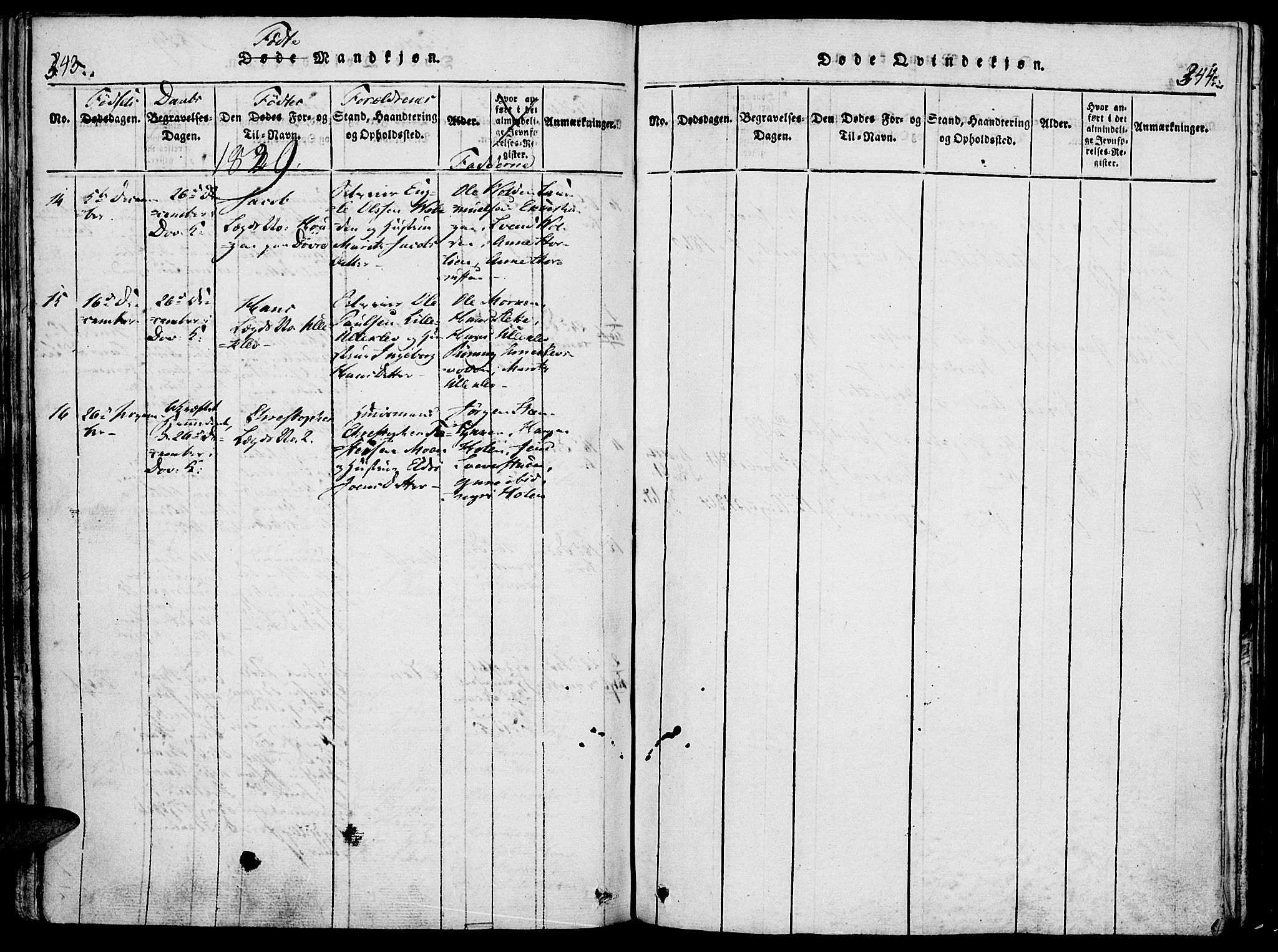 Lesja prestekontor, SAH/PREST-068/H/Ha/Haa/L0004: Parish register (official) no. 4, 1820-1829, p. 343-344