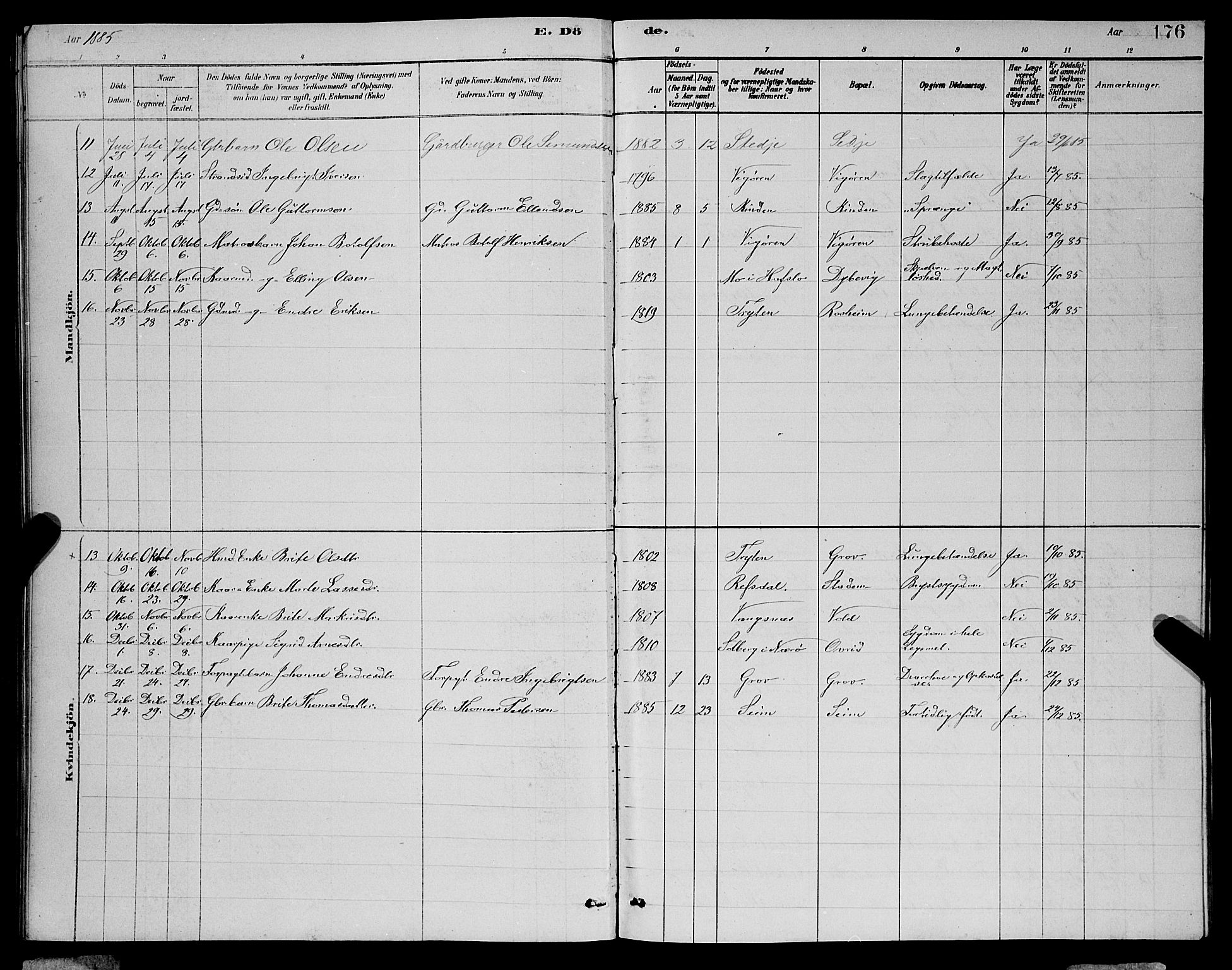 Vik sokneprestembete, SAB/A-81501: Parish register (copy) no. A 3, 1878-1894, p. 176