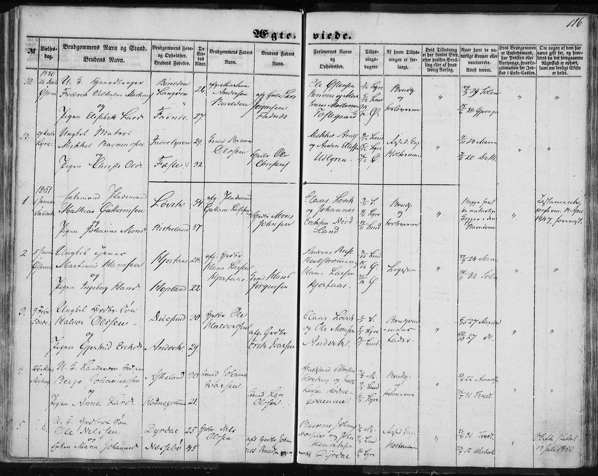 Lindås Sokneprestembete, SAB/A-76701/H/Haa: Parish register (official) no. A 13, 1848-1862, p. 116