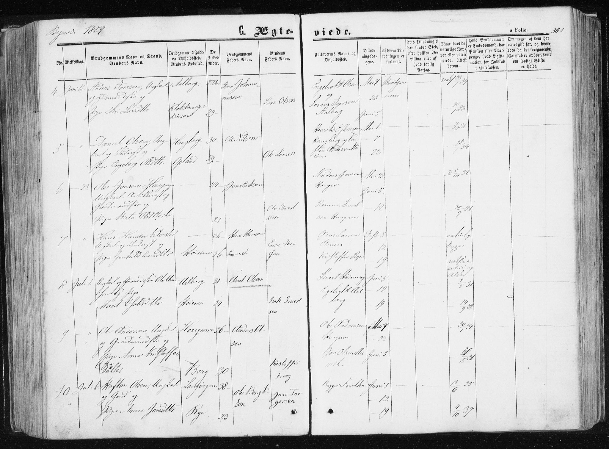 Ministerialprotokoller, klokkerbøker og fødselsregistre - Sør-Trøndelag, SAT/A-1456/612/L0377: Parish register (official) no. 612A09, 1859-1877, p. 301