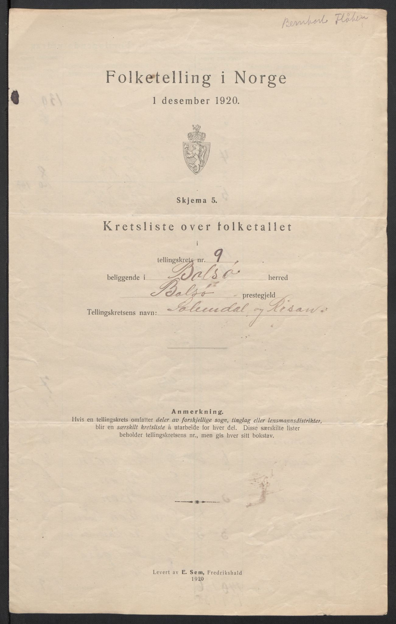 SAT, 1920 census for Bolsøy, 1920, p. 36