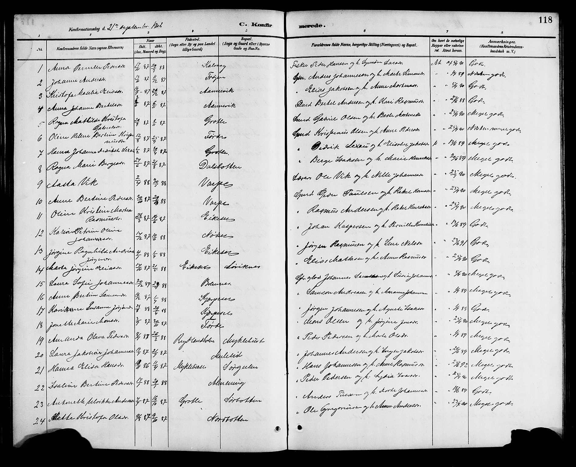 Bremanger sokneprestembete, SAB/A-82201/H/Hab/Haba/L0003: Parish register (copy) no. A 3, 1890-1908, p. 118