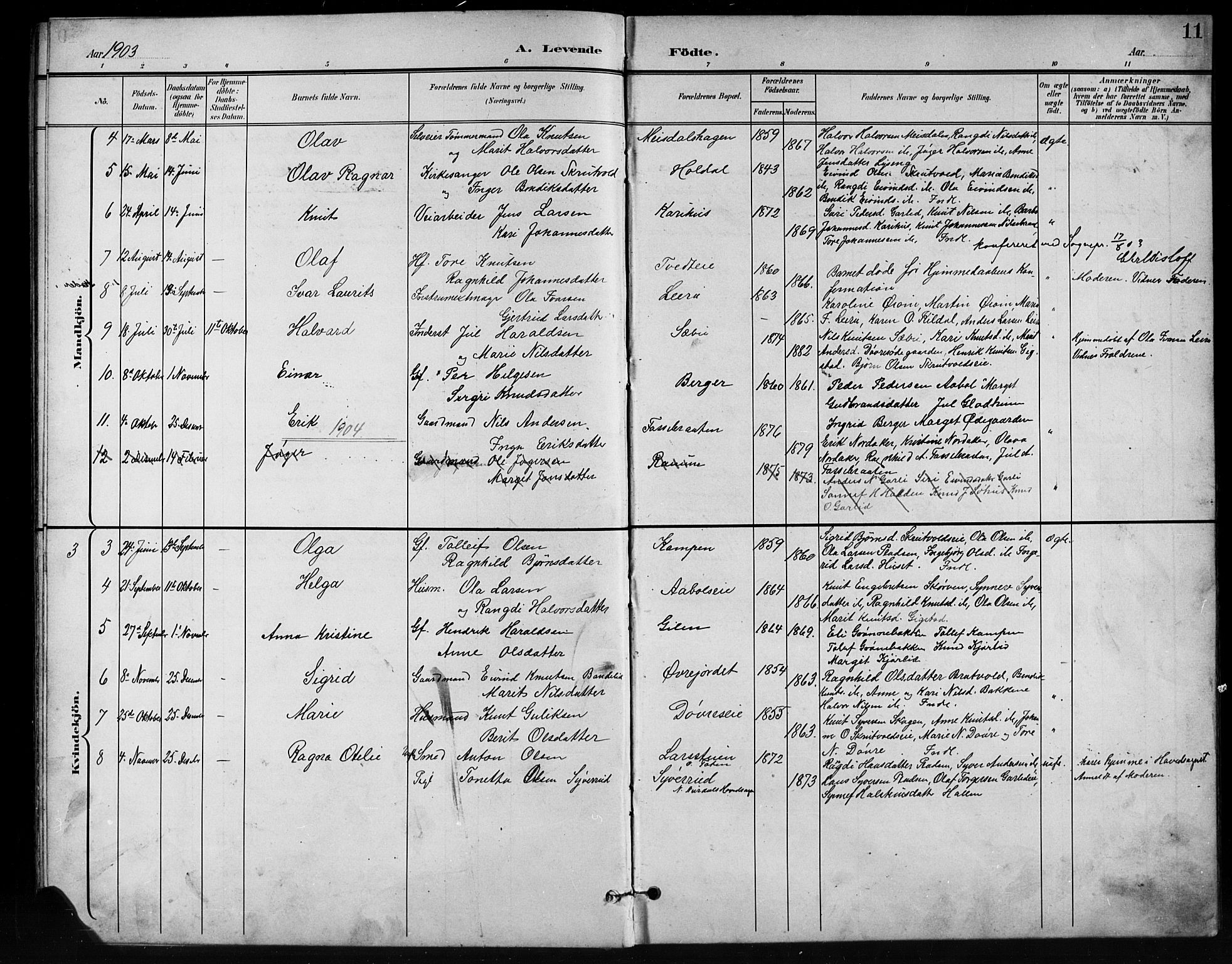 Nord-Aurdal prestekontor, AV/SAH-PREST-132/H/Ha/Hab/L0011: Parish register (copy) no. 11, 1897-1918, p. 11