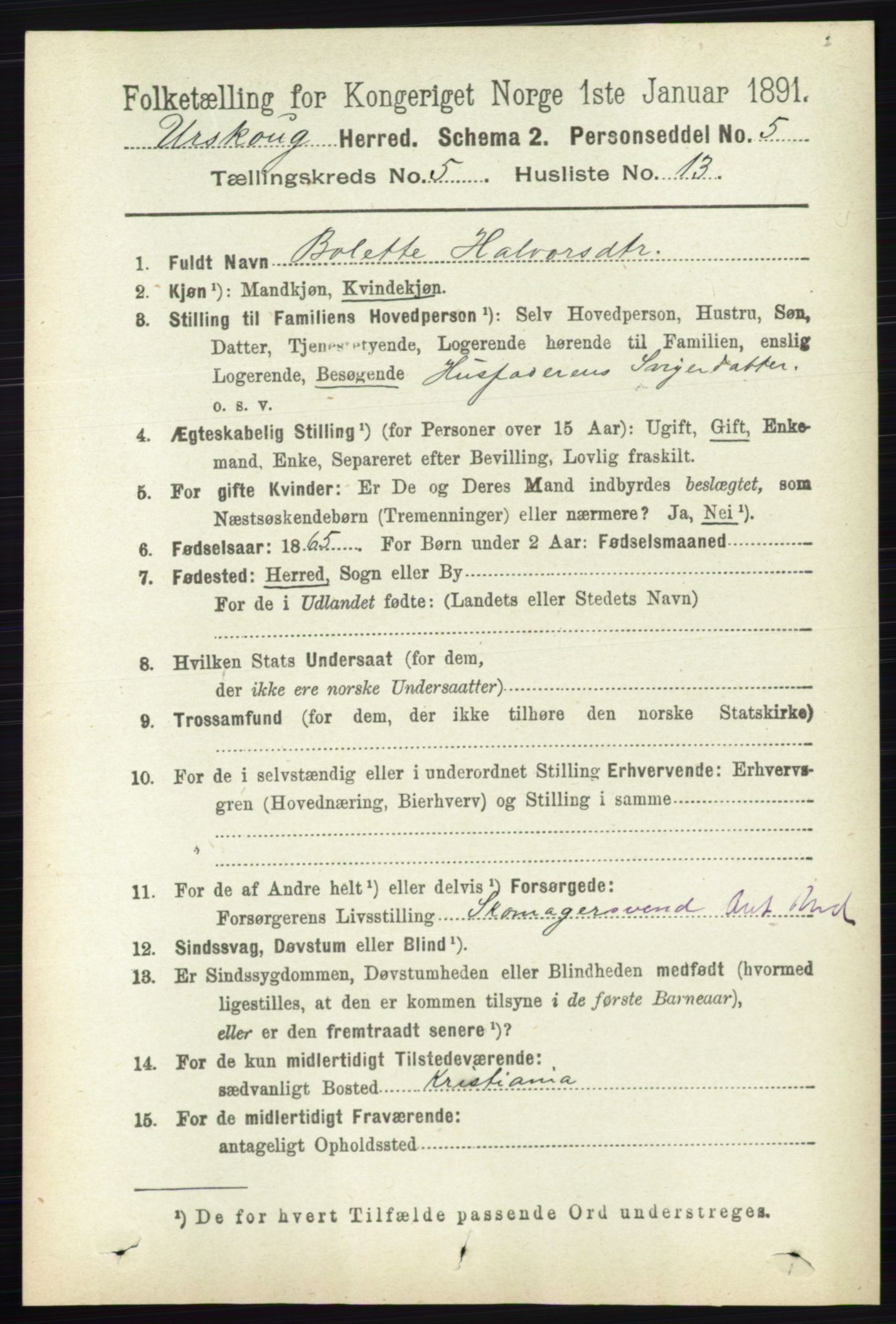 RA, 1891 census for 0224 Aurskog, 1891, p. 2130