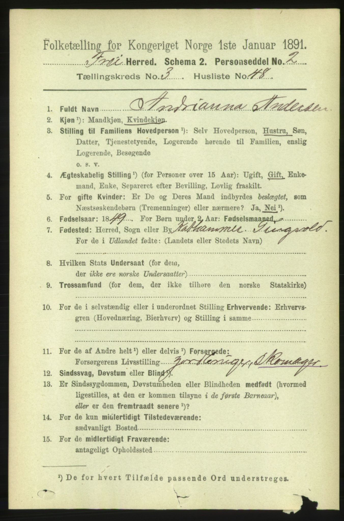 RA, 1891 census for 1556 Frei, 1891, p. 1471