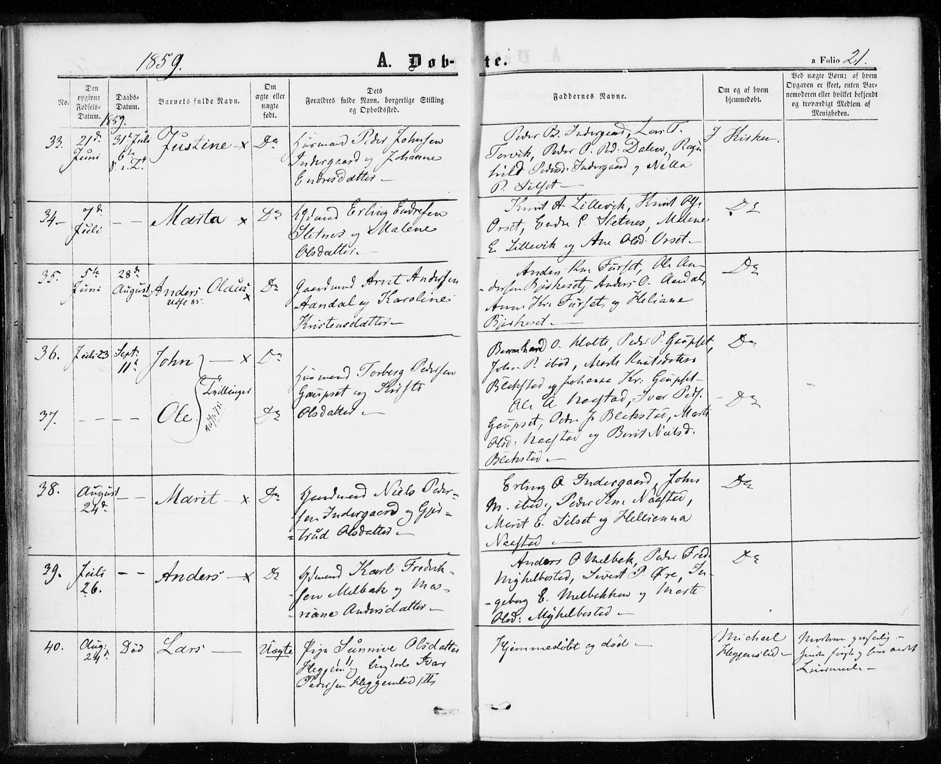 Ministerialprotokoller, klokkerbøker og fødselsregistre - Møre og Romsdal, AV/SAT-A-1454/584/L0965: Parish register (official) no. 584A05, 1857-1868, p. 21