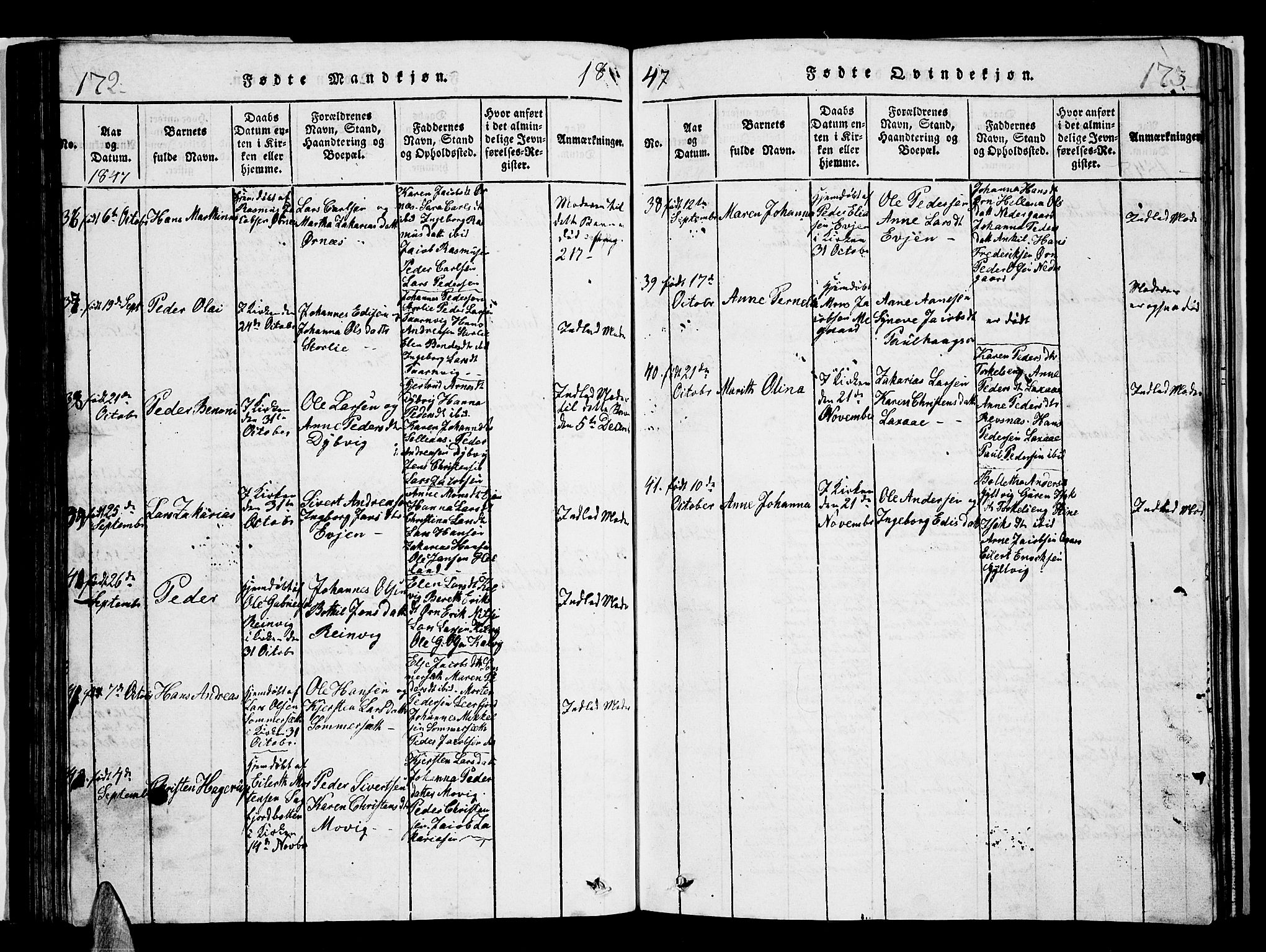 Ministerialprotokoller, klokkerbøker og fødselsregistre - Nordland, AV/SAT-A-1459/853/L0773: Parish register (copy) no. 853C01, 1821-1859, p. 172-173