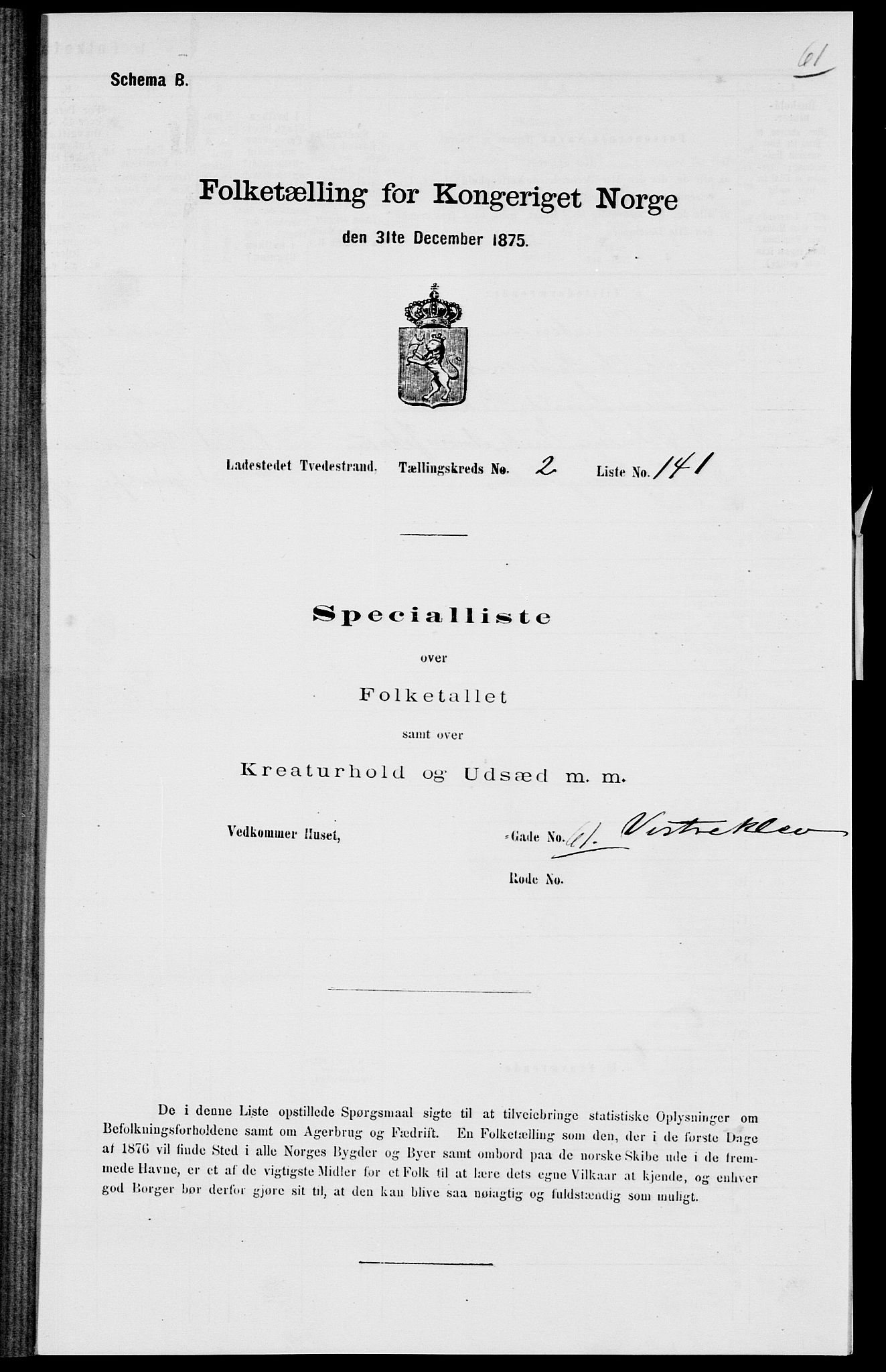 SAK, 1875 census for 0902B Holt/Tvedestrand, 1875, p. 303