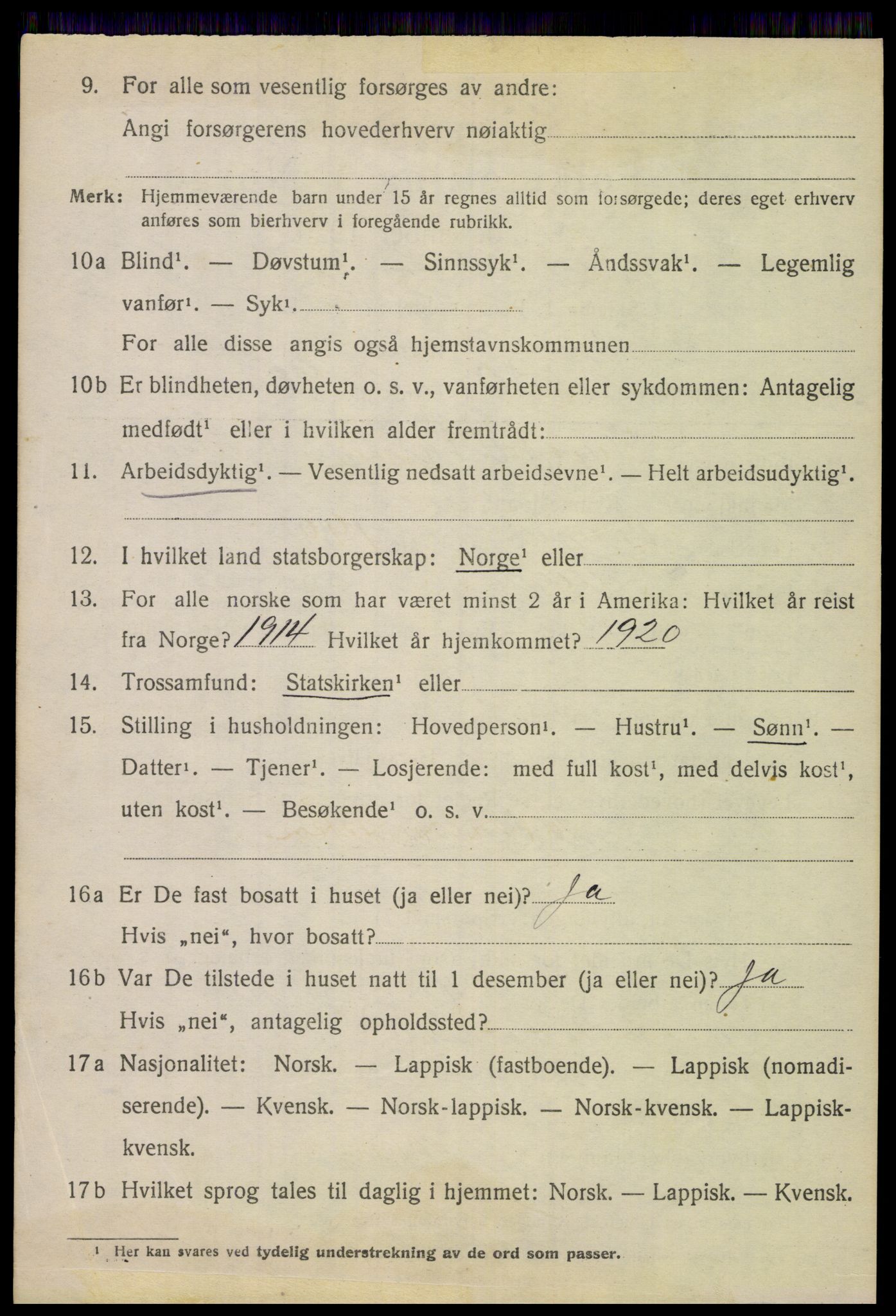 SAT, 1920 census for Steigen, 1920, p. 4763