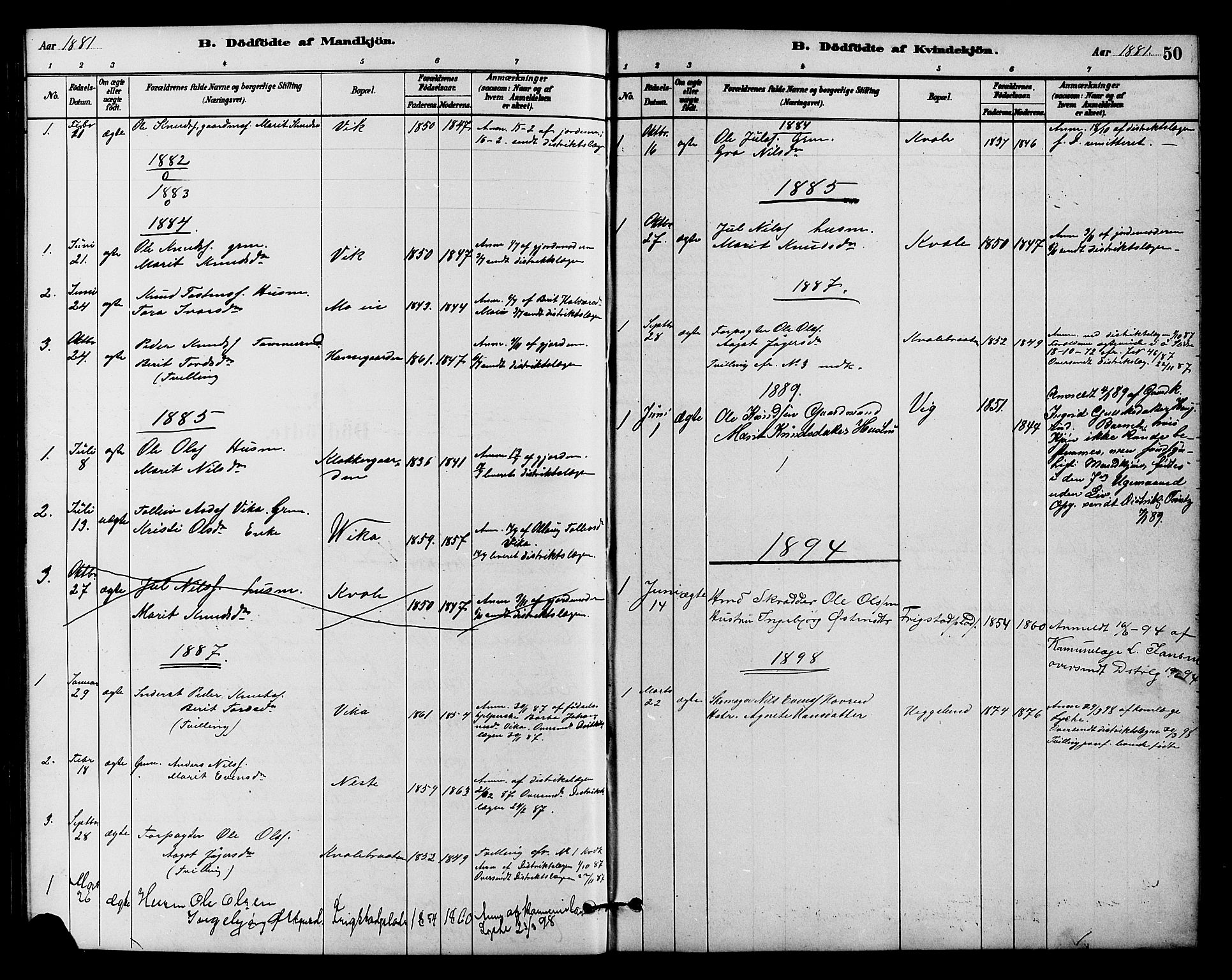 Vestre Slidre prestekontor, SAH/PREST-136/H/Ha/Hab/L0004: Parish register (copy) no. 4, 1881-1912, p. 50