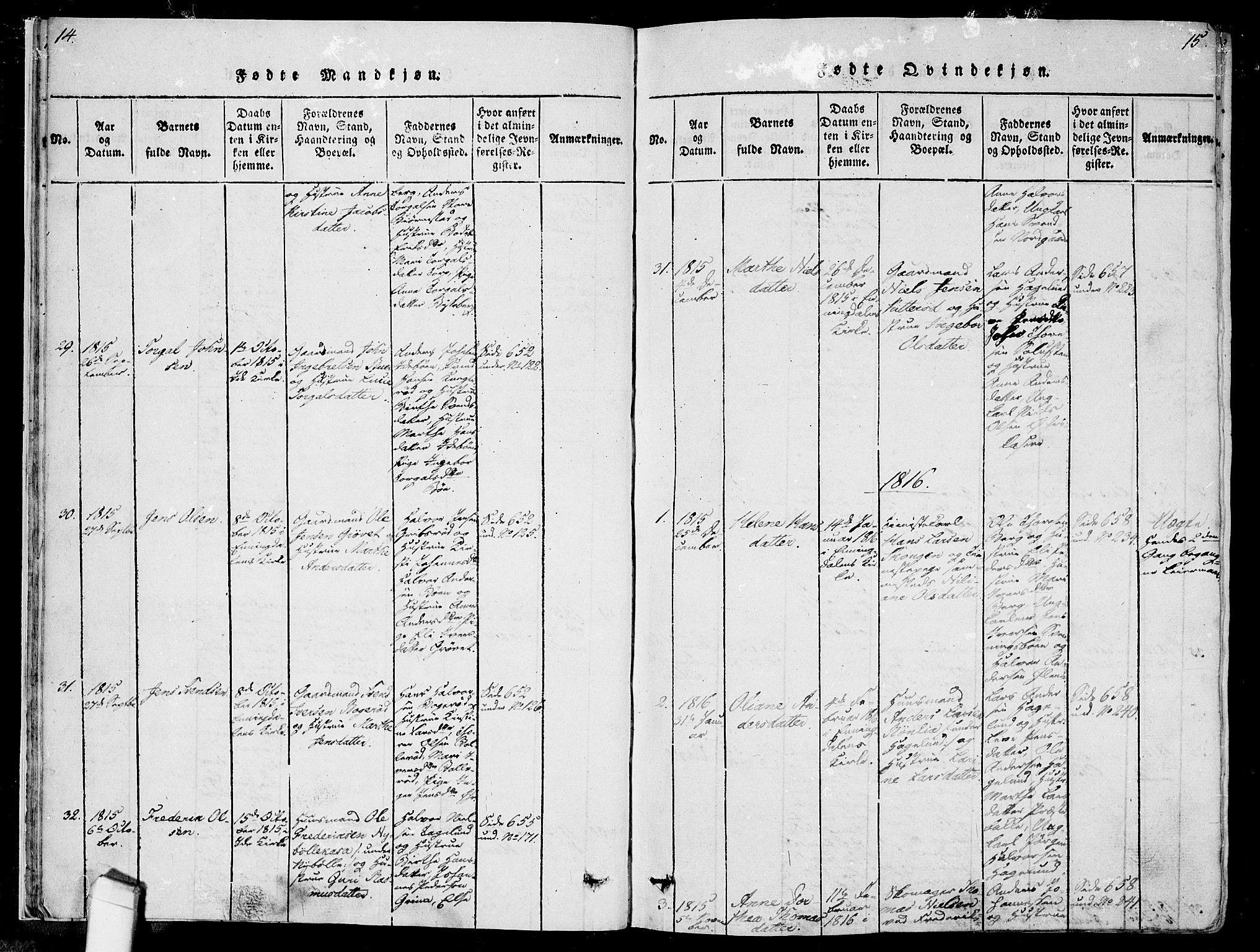 Idd prestekontor Kirkebøker, AV/SAO-A-10911/F/Fc/L0002: Parish register (official) no. III 2, 1815-1831, p. 14-15