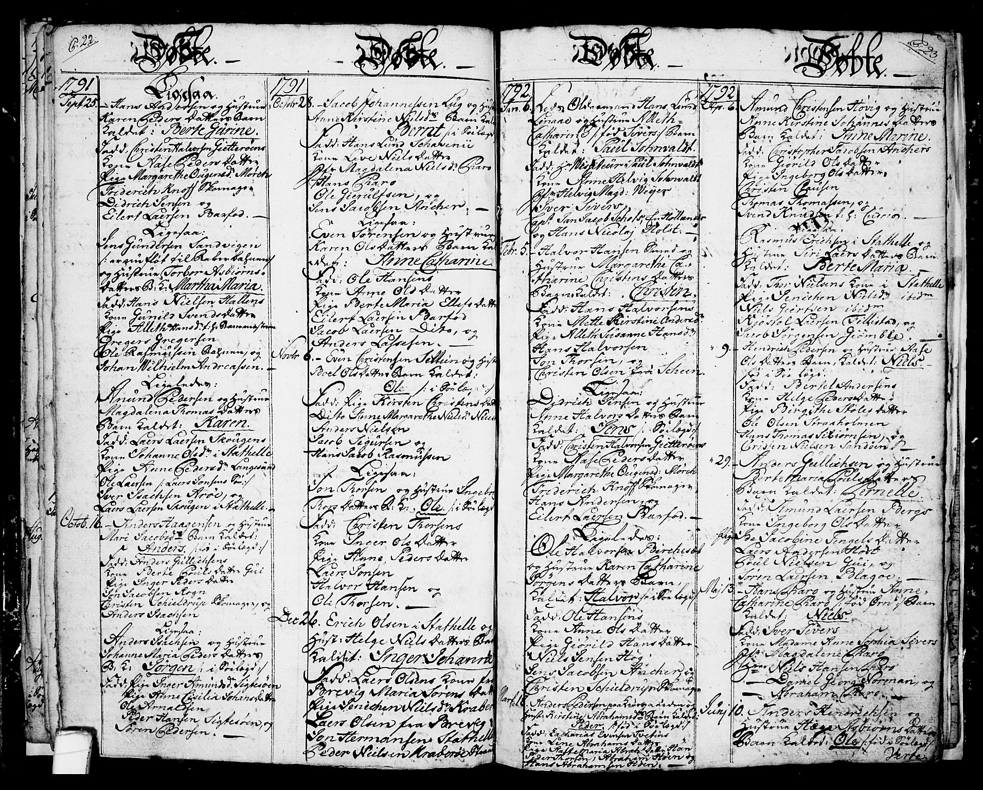 Langesund kirkebøker, SAKO/A-280/G/Ga/L0001: Parish register (copy) no. 1, 1783-1801, p. 22-23