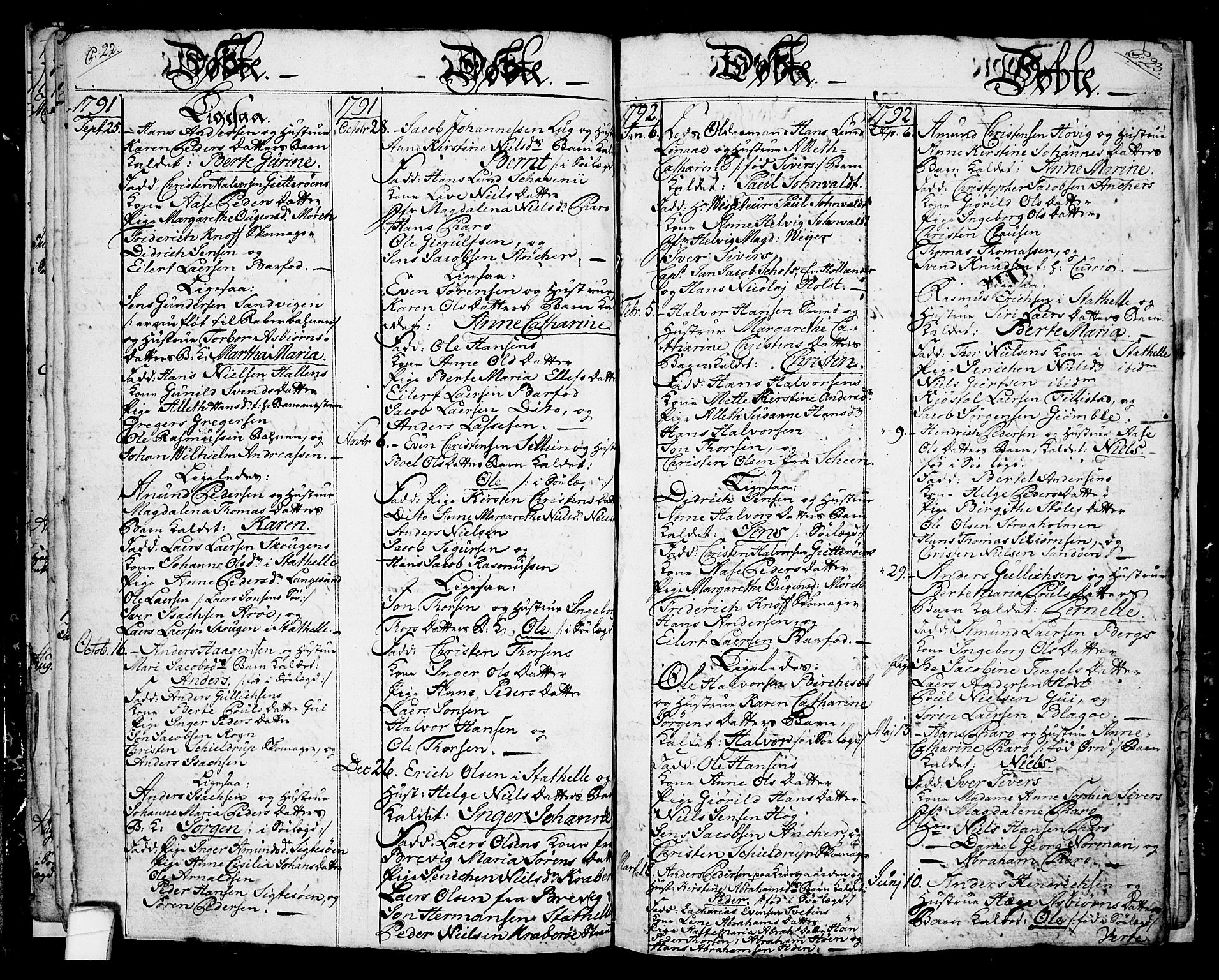 Langesund kirkebøker, AV/SAKO-A-280/G/Ga/L0001: Parish register (copy) no. 1, 1783-1801, p. 22-23