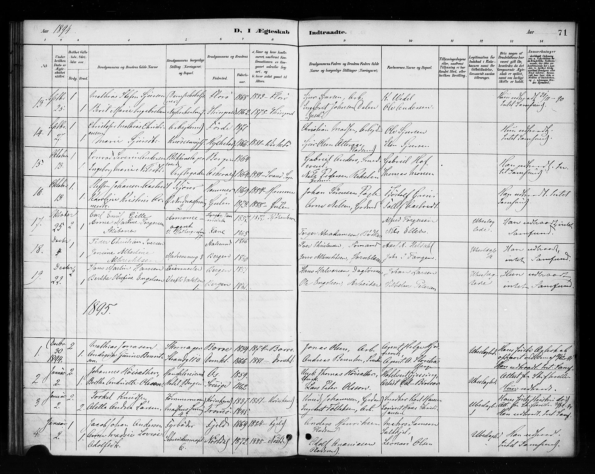 Nykirken Sokneprestembete, AV/SAB-A-77101/H/Haa/L0053: Parish register (official) no. H 2, 1887-1897, p. 71