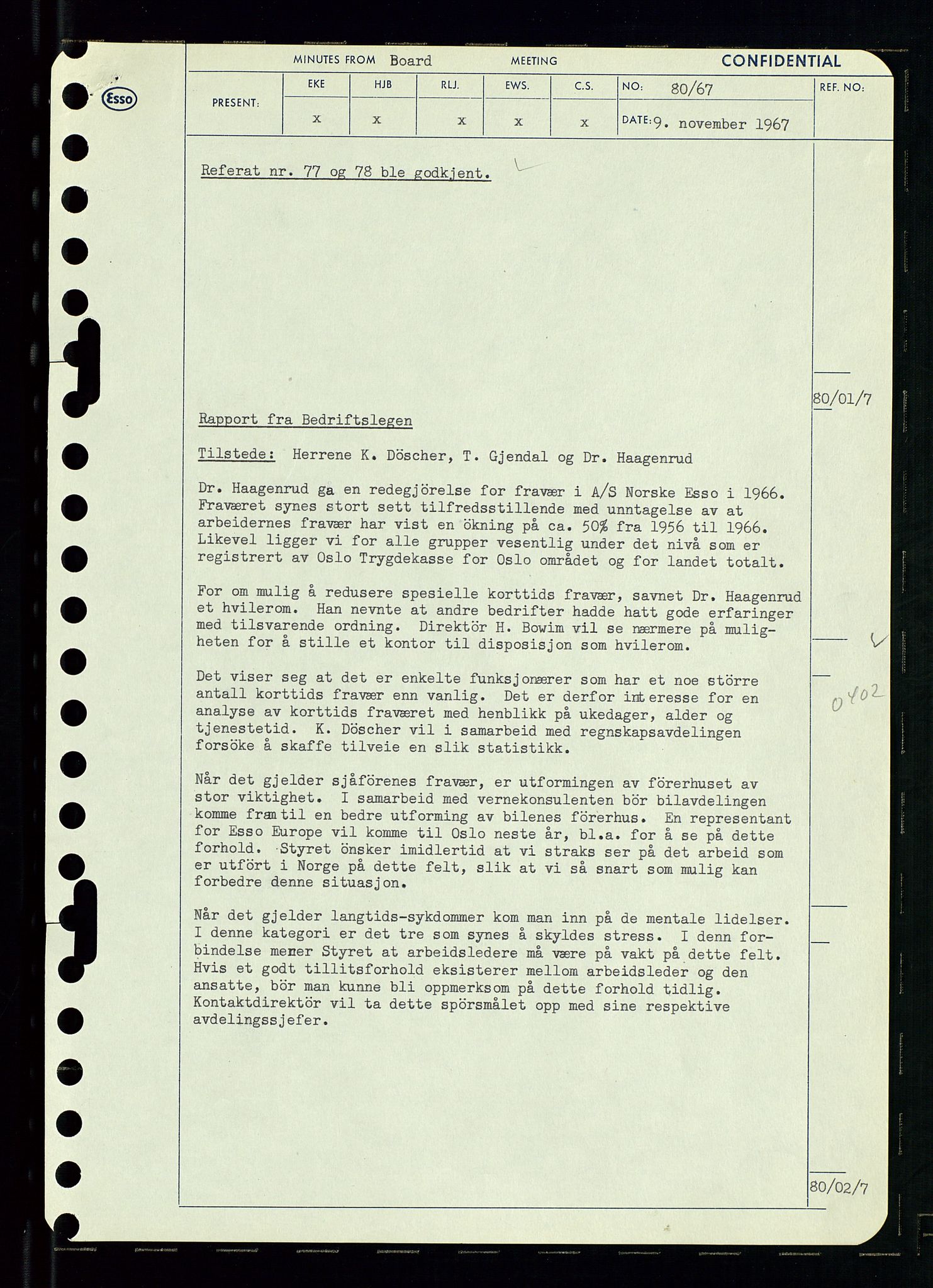 Pa 0982 - Esso Norge A/S, AV/SAST-A-100448/A/Aa/L0002/0003: Den administrerende direksjon Board minutes (styrereferater) / Den administrerende direksjon Board minutes (styrereferater), 1967, p. 160