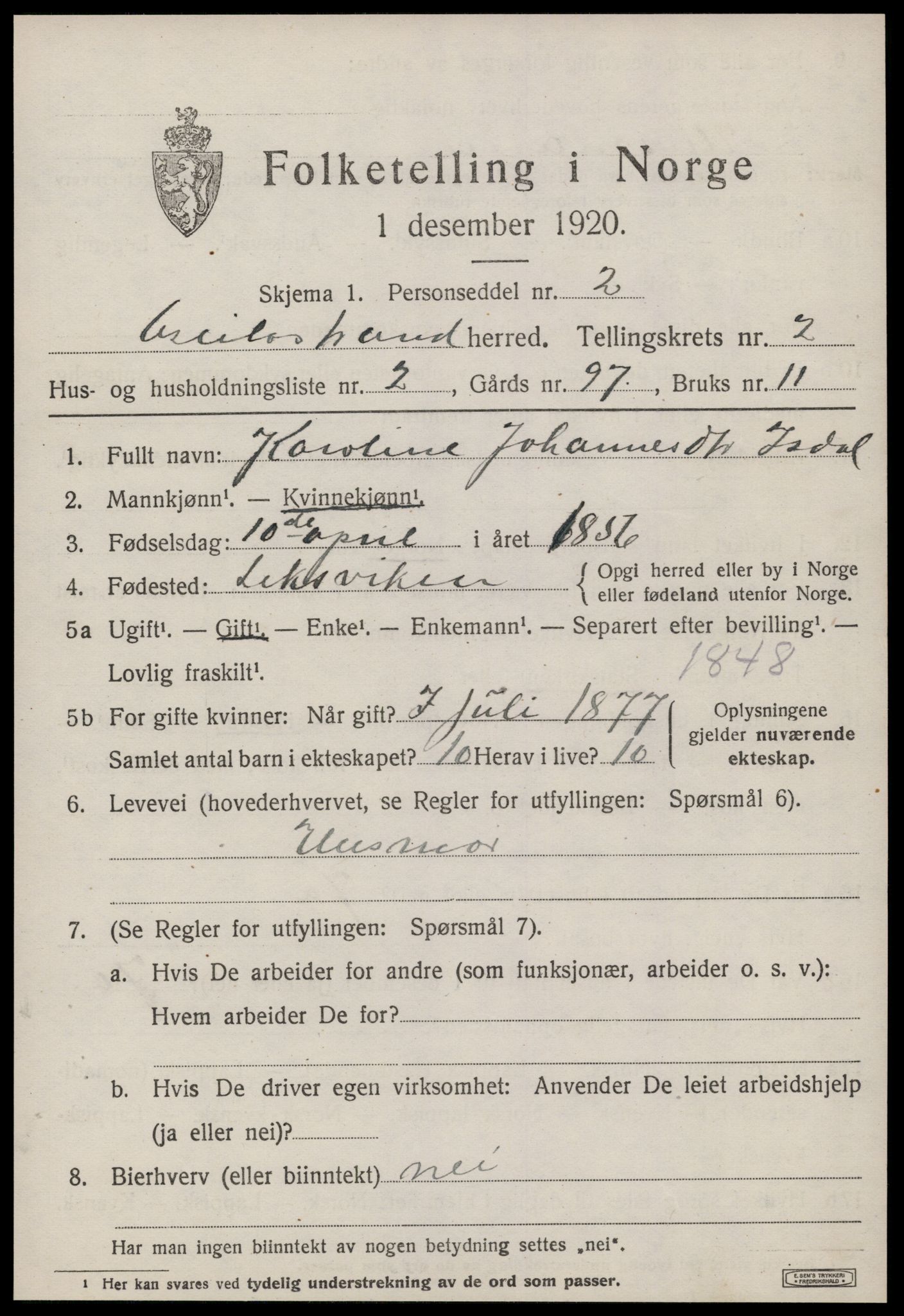 SAT, 1920 census for Geitastrand, 1920, p. 831