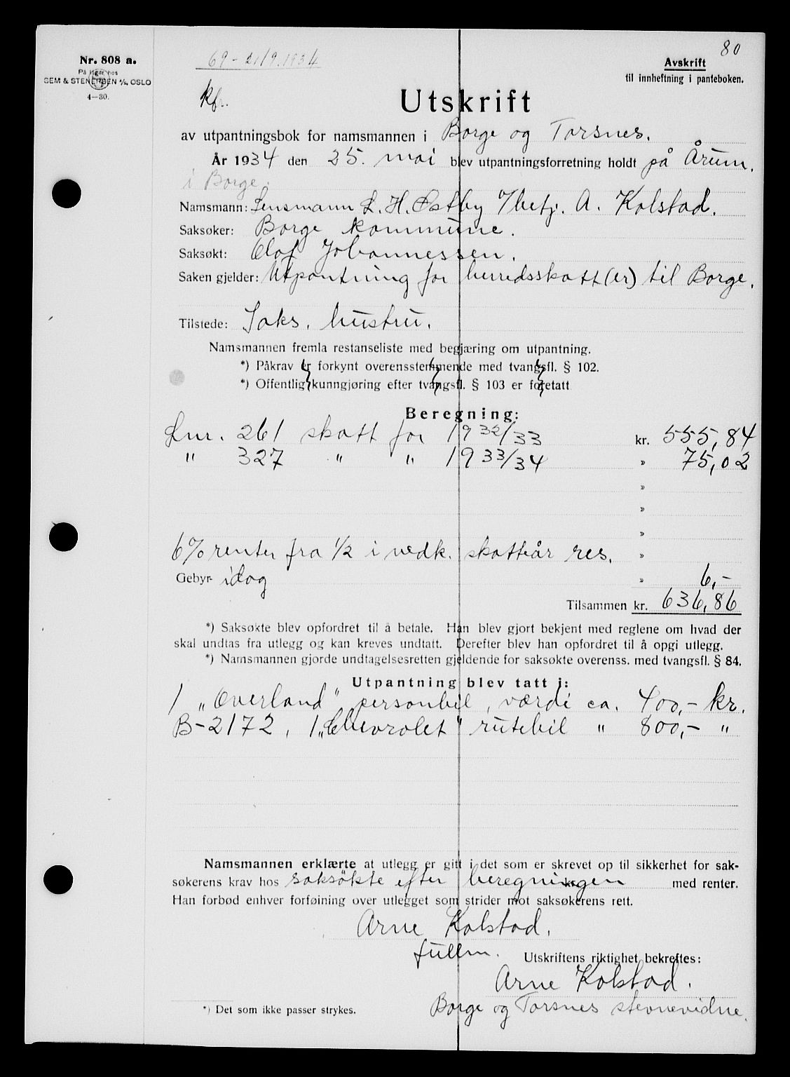 Tune sorenskriveri, SAO/A-10470/G/Gb/Gbb/L0004: Mortgage book no. II 20-24, 1933-1935, Deed date: 21.09.1934