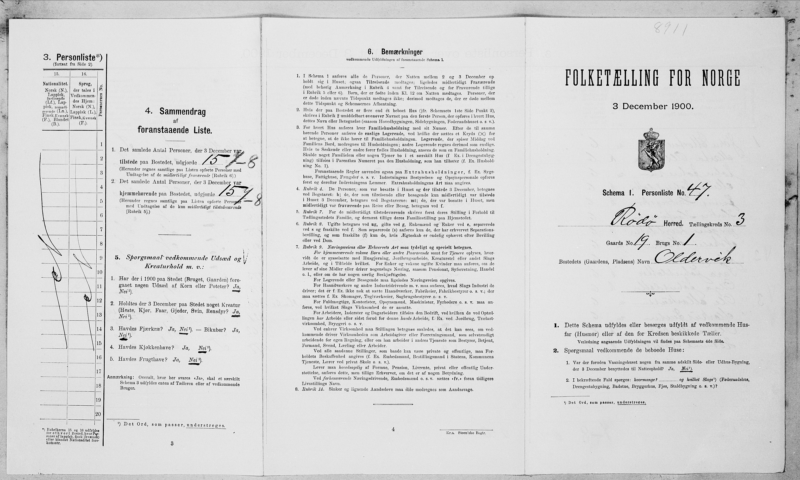 SAT, 1900 census for Rødøy, 1900, p. 380