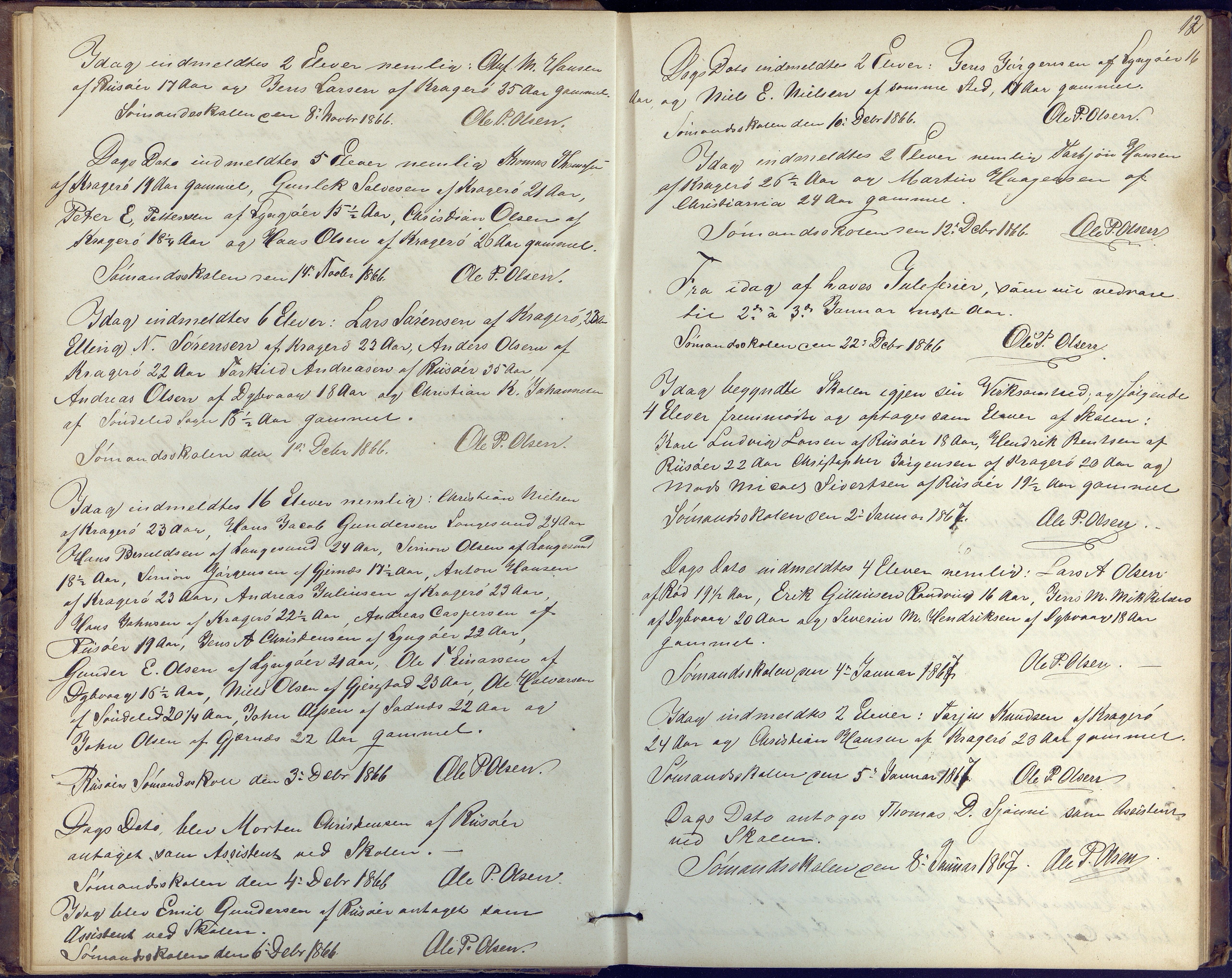 Risør kommune, AAKS/KA0901-PK/1/05/05k/L0001: Journal, 1864-1881, p. 12