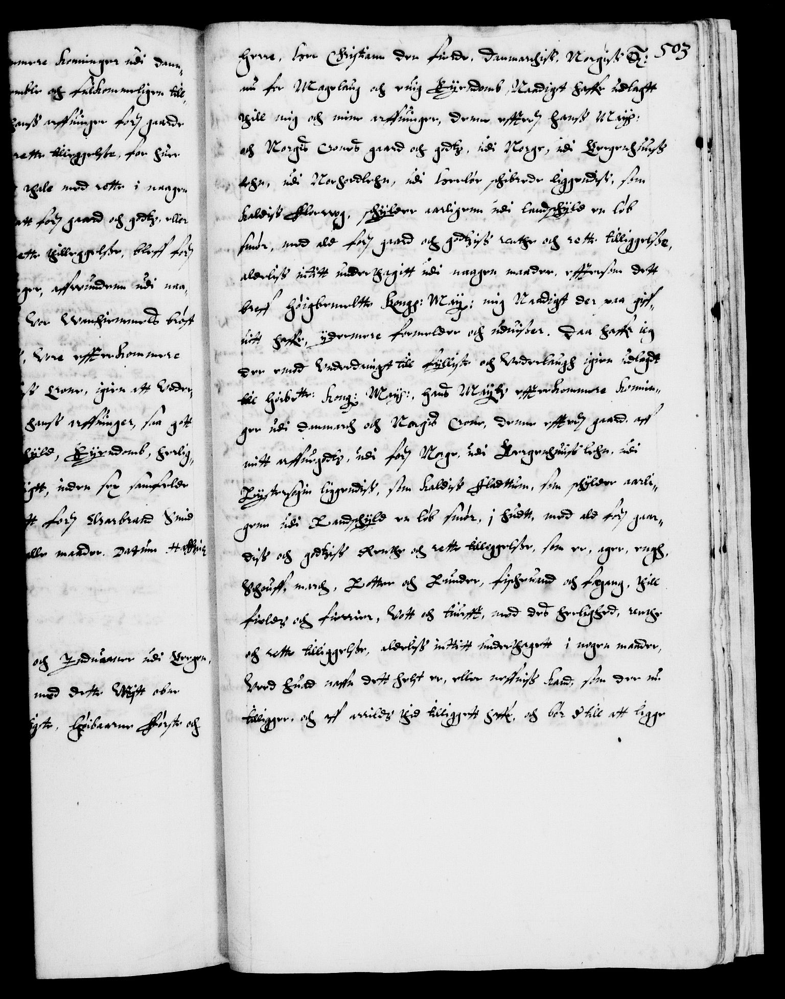 Danske Kanselli 1572-1799, RA/EA-3023/F/Fc/Fca/Fcaa/L0003: Norske registre (mikrofilm), 1596-1616, p. 503a
