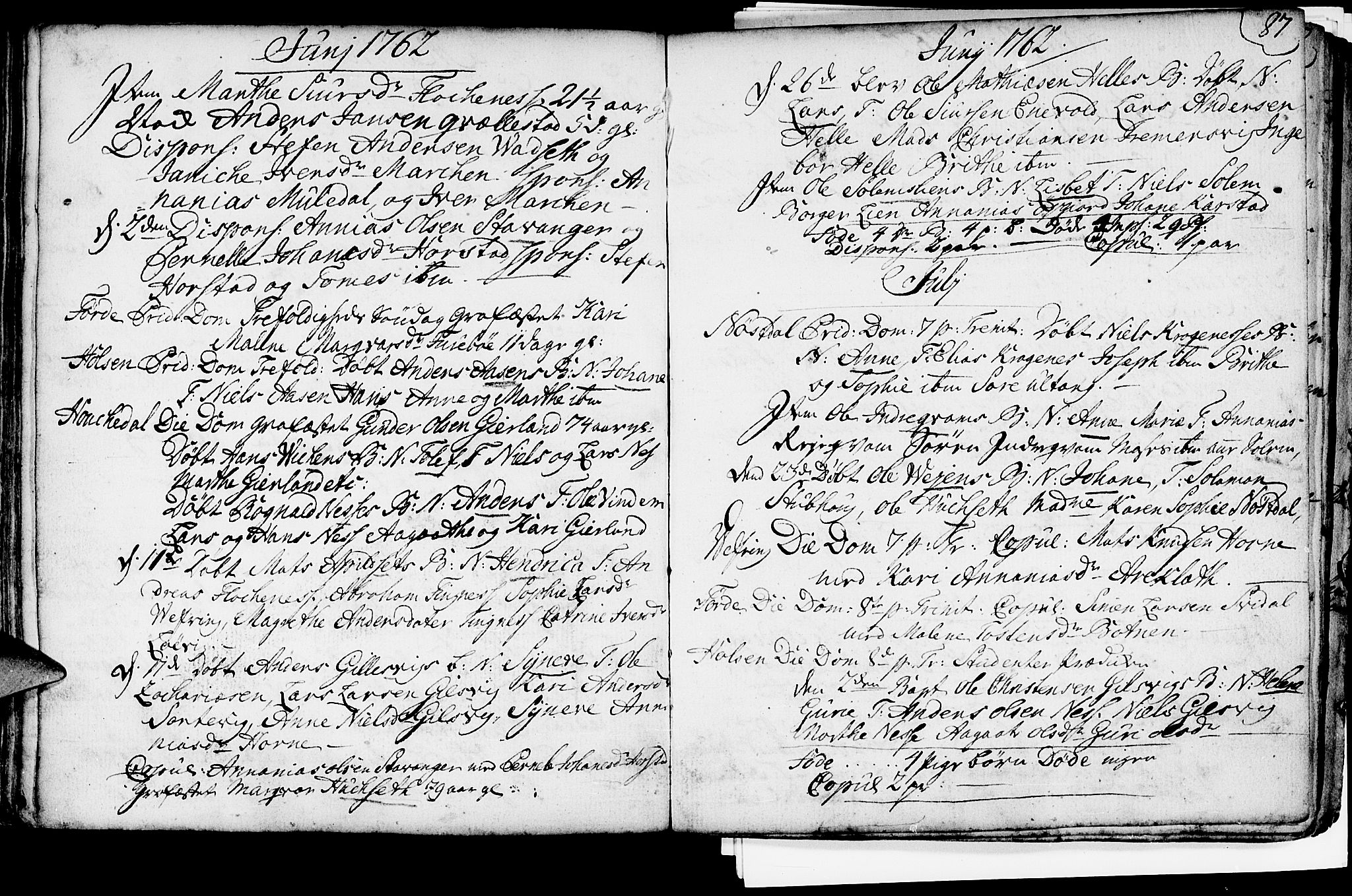 Førde sokneprestembete, AV/SAB-A-79901/H/Haa/Haaa/L0003: Parish register (official) no. A 3, 1749-1764, p. 87