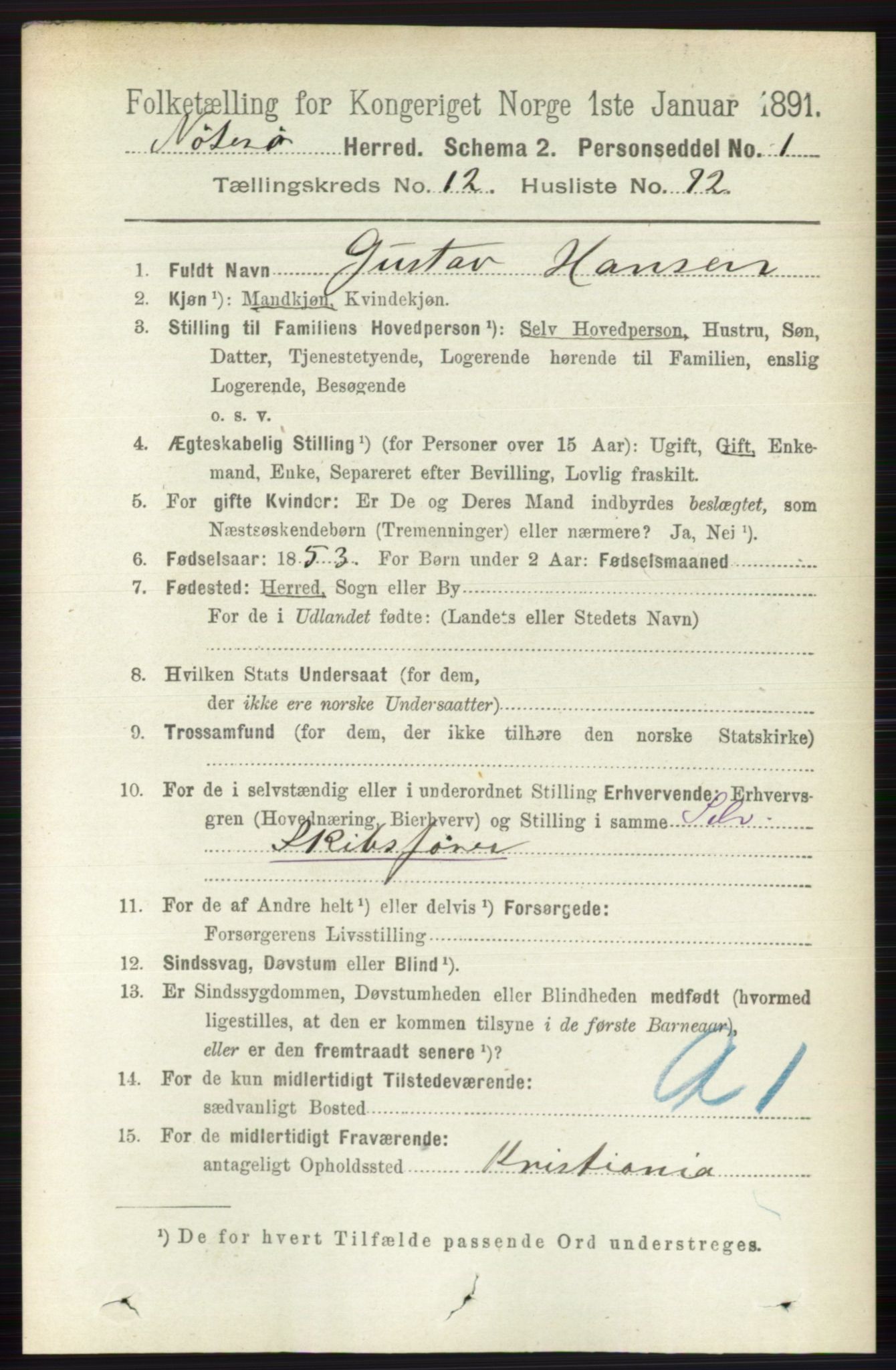 RA, 1891 census for 0722 Nøtterøy, 1891, p. 6758