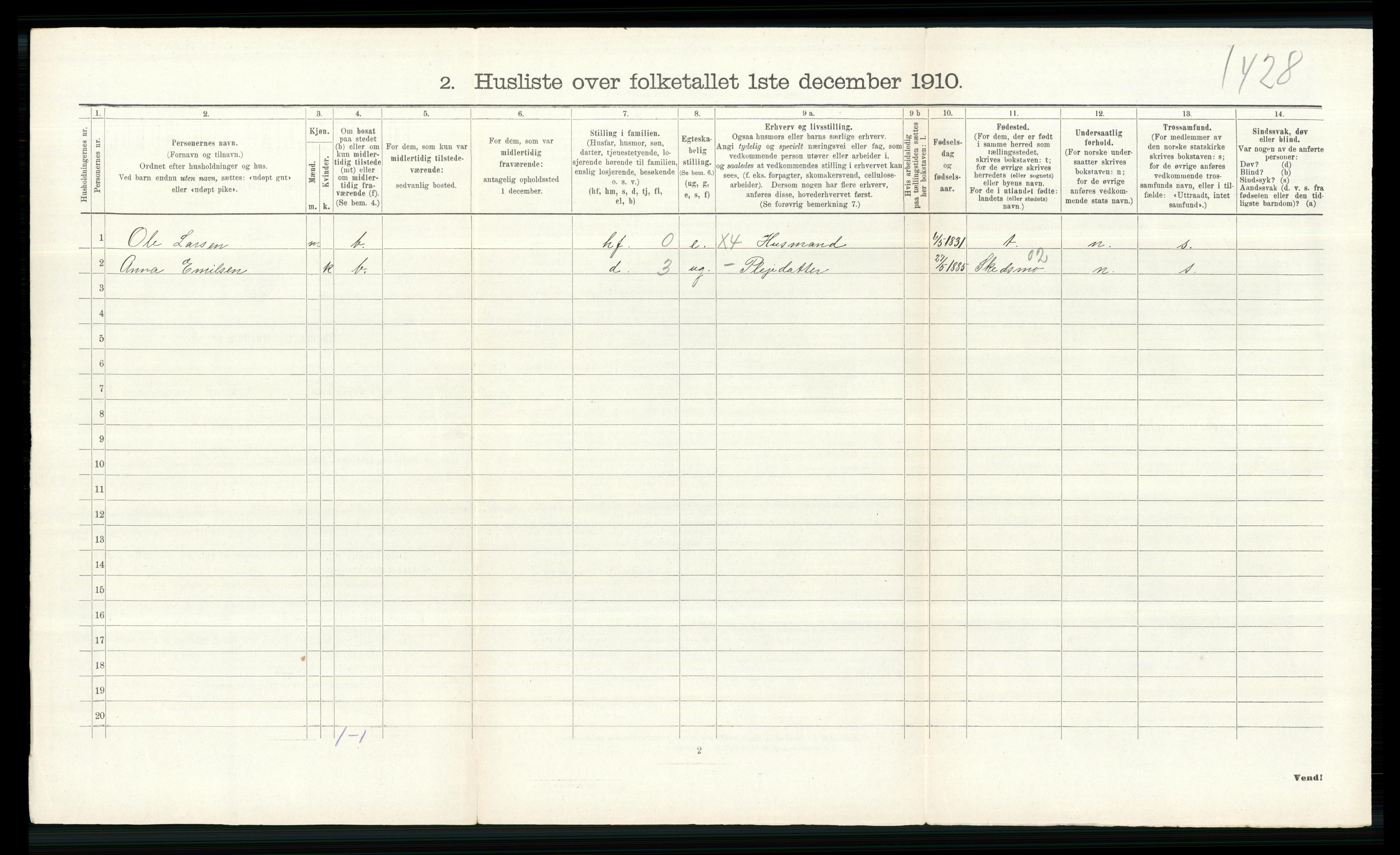 RA, 1910 census for Nittedal, 1910, p. 140