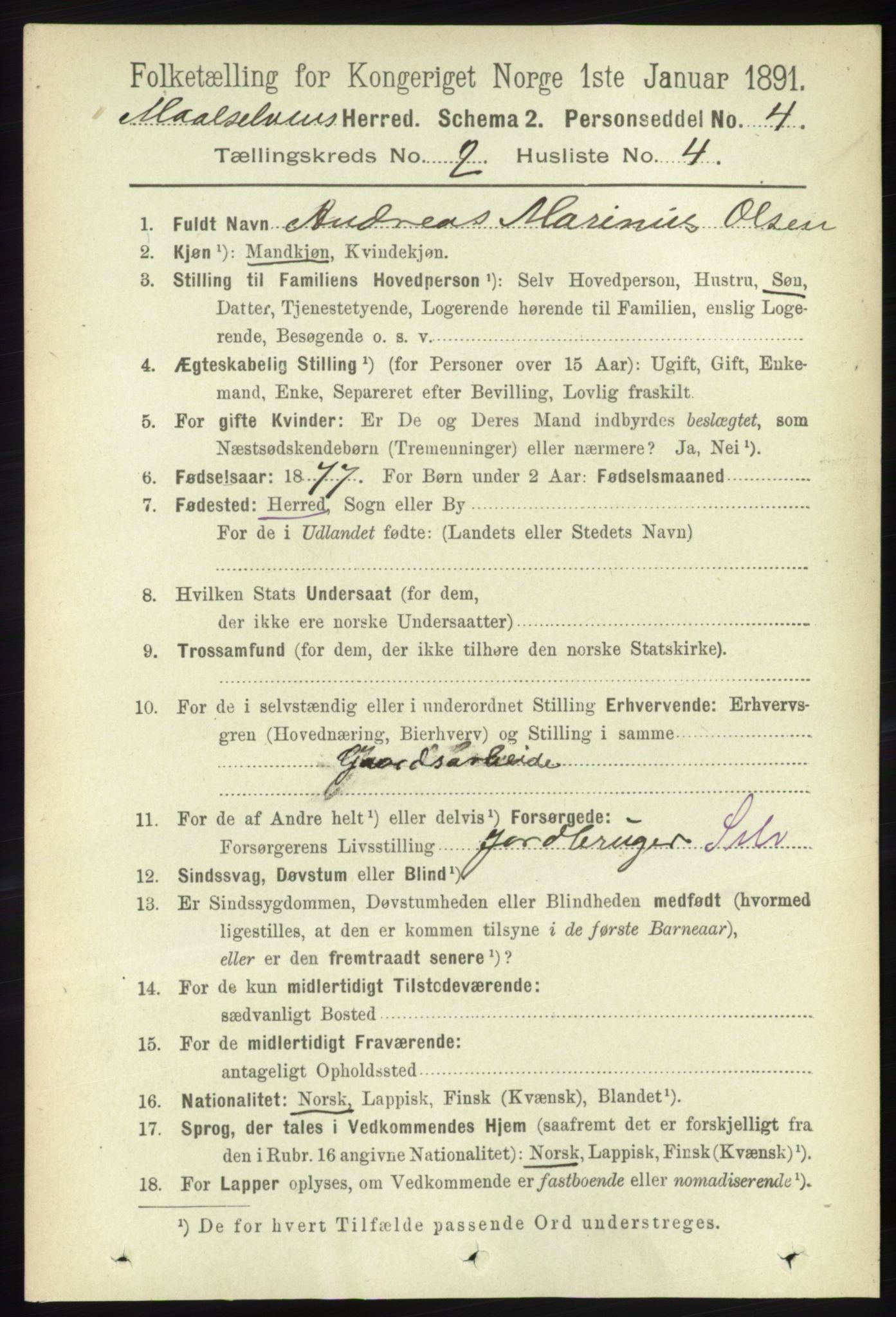RA, 1891 census for 1924 Målselv, 1891, p. 318