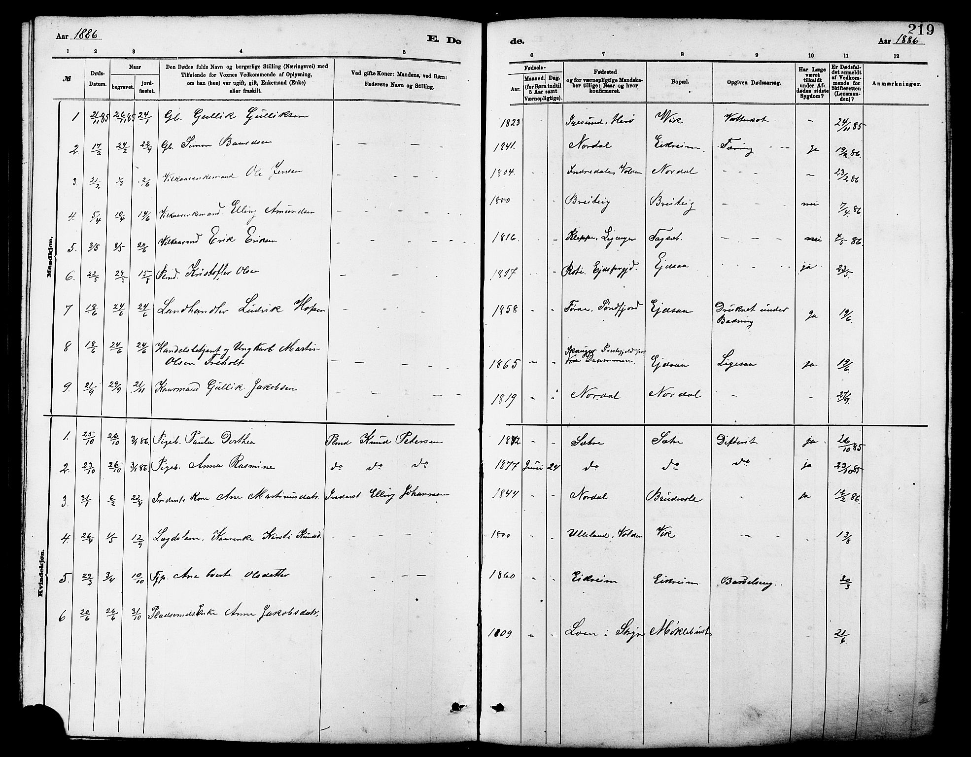 Ministerialprotokoller, klokkerbøker og fødselsregistre - Møre og Romsdal, AV/SAT-A-1454/502/L0027: Parish register (copy) no. 502C01, 1878-1908, p. 219