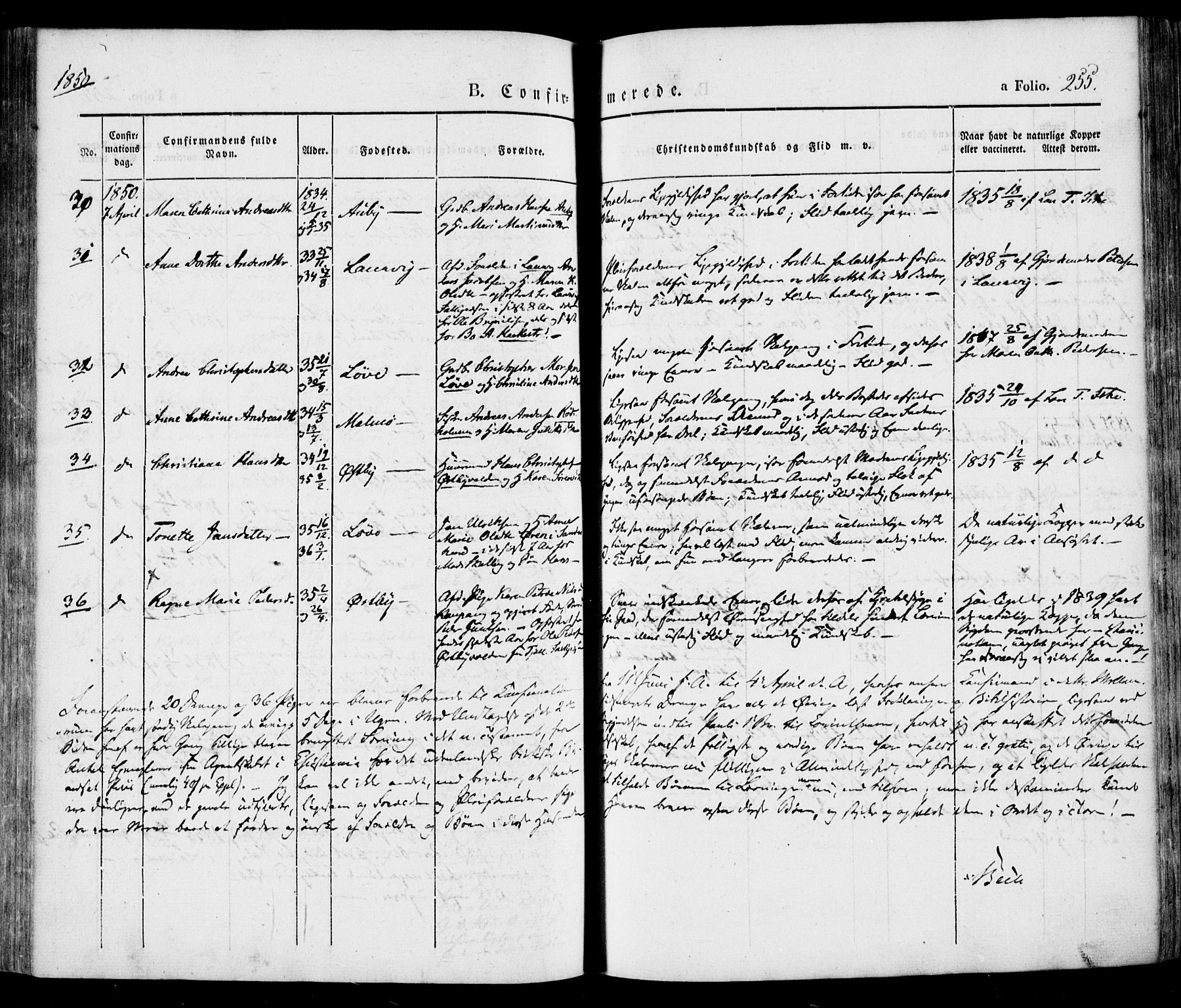 Tjølling kirkebøker, AV/SAKO-A-60/F/Fa/L0006: Parish register (official) no. 6, 1835-1859, p. 255