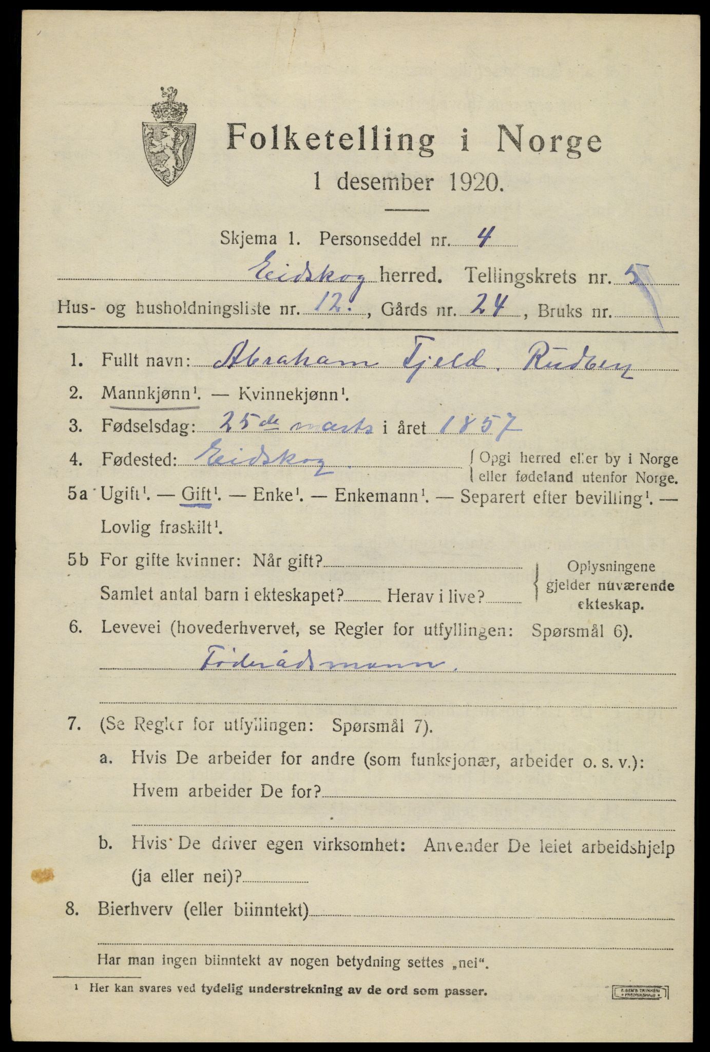 SAH, 1920 census for Eidskog, 1920, p. 5901