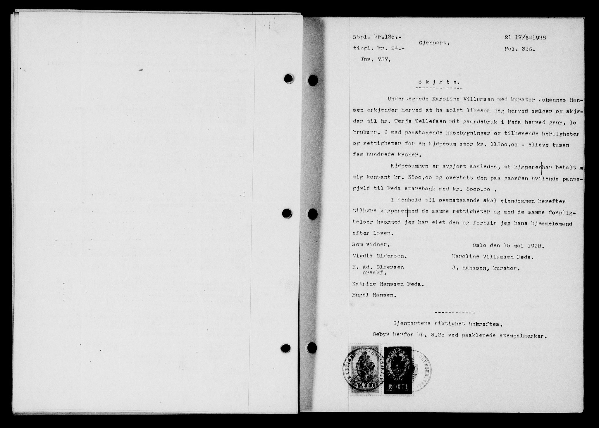 Flekkefjord sorenskriveri, SAK/1221-0001/G/Gb/Gba/L0044: Mortgage book no. 42, 1928-1929, Deed date: 12.06.1928