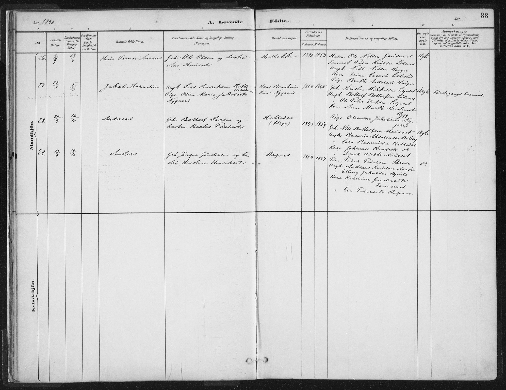 Hornindal sokneprestembete, SAB/A-82401/H/Haa/Haaa/L0003/0001: Parish register (official) no. A 3A, 1887-1917, p. 33