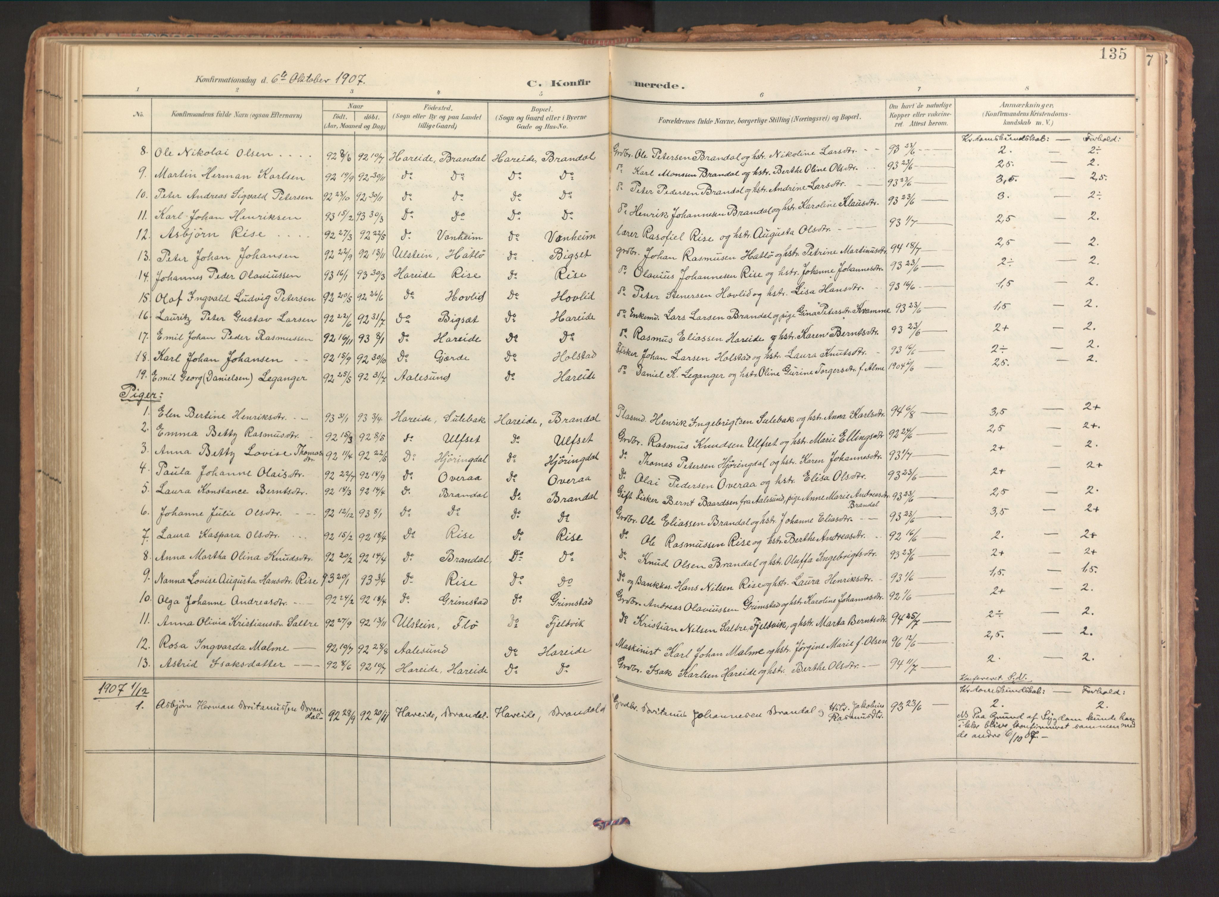 Ministerialprotokoller, klokkerbøker og fødselsregistre - Møre og Romsdal, SAT/A-1454/510/L0123: Parish register (official) no. 510A03, 1898-1922, p. 135