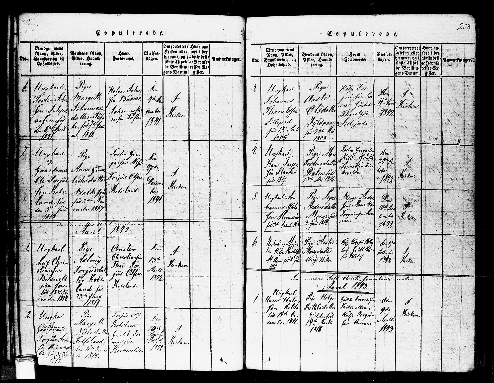 Gransherad kirkebøker, SAKO/A-267/F/Fa/L0001: Parish register (official) no. I 1, 1815-1843, p. 208