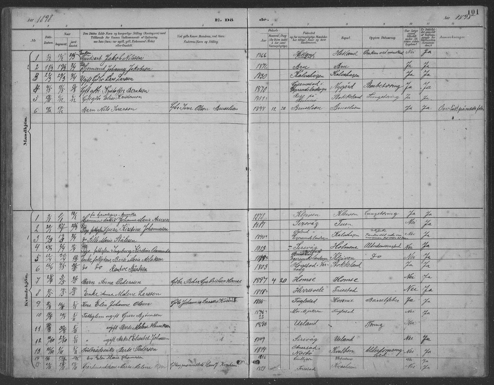 Eigersund sokneprestkontor, SAST/A-101807/S09: Parish register (copy) no. B 21, 1890-1915, p. 101